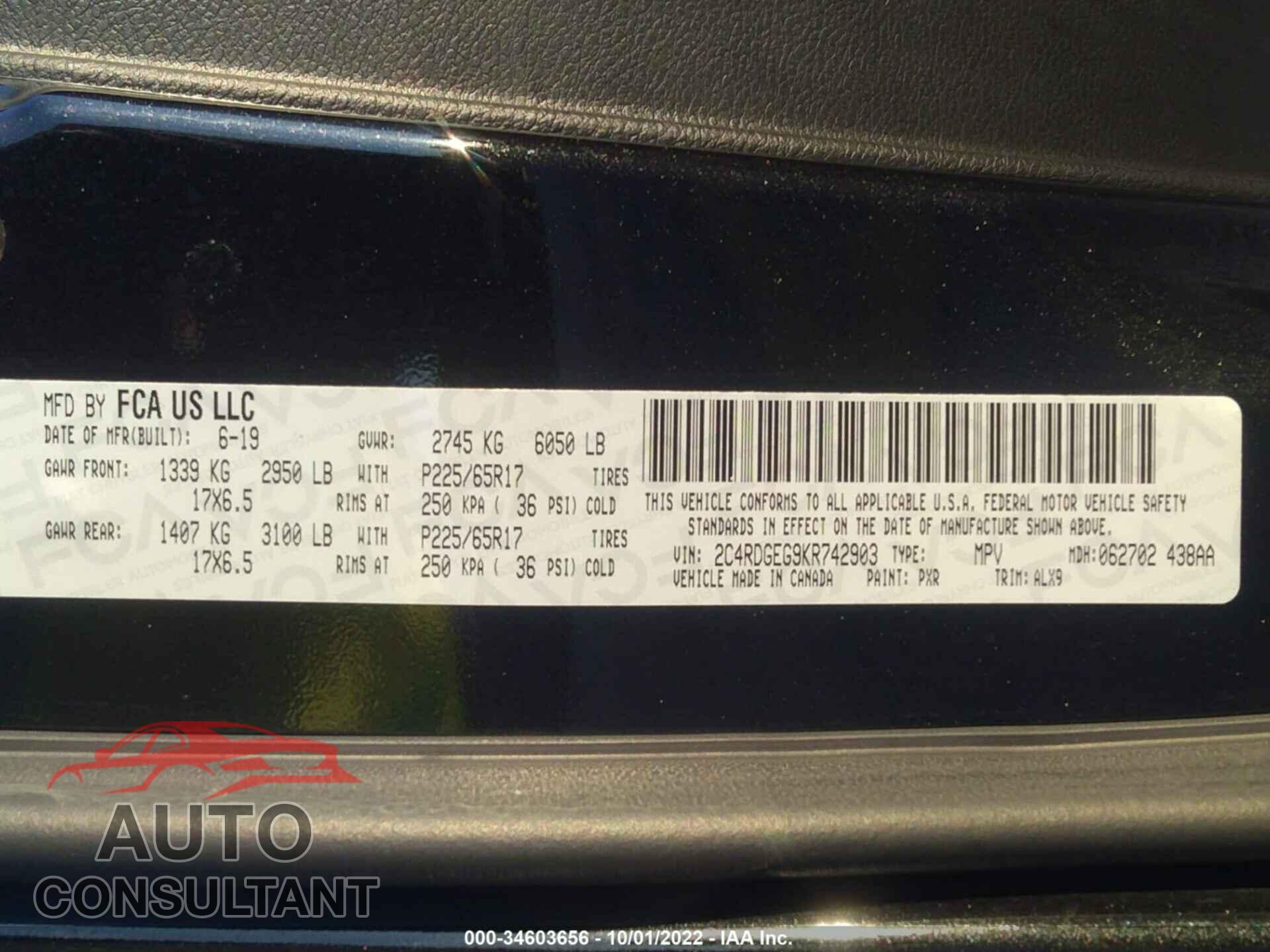 DODGE GRAND CARAVAN 2019 - 2C4RDGEG9KR742903