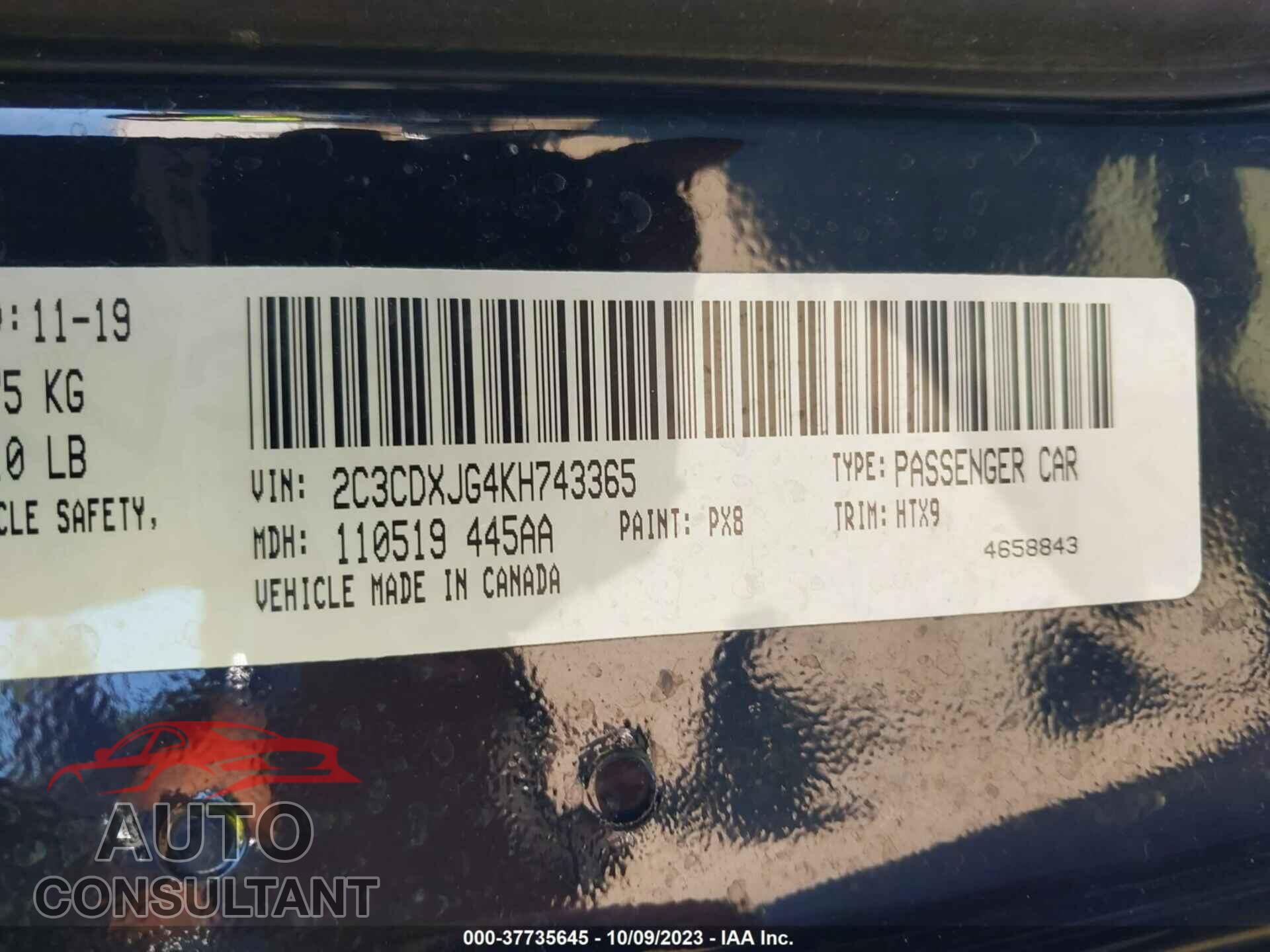 DODGE CHARGER 2019 - 2C3CDXJG4KH743365
