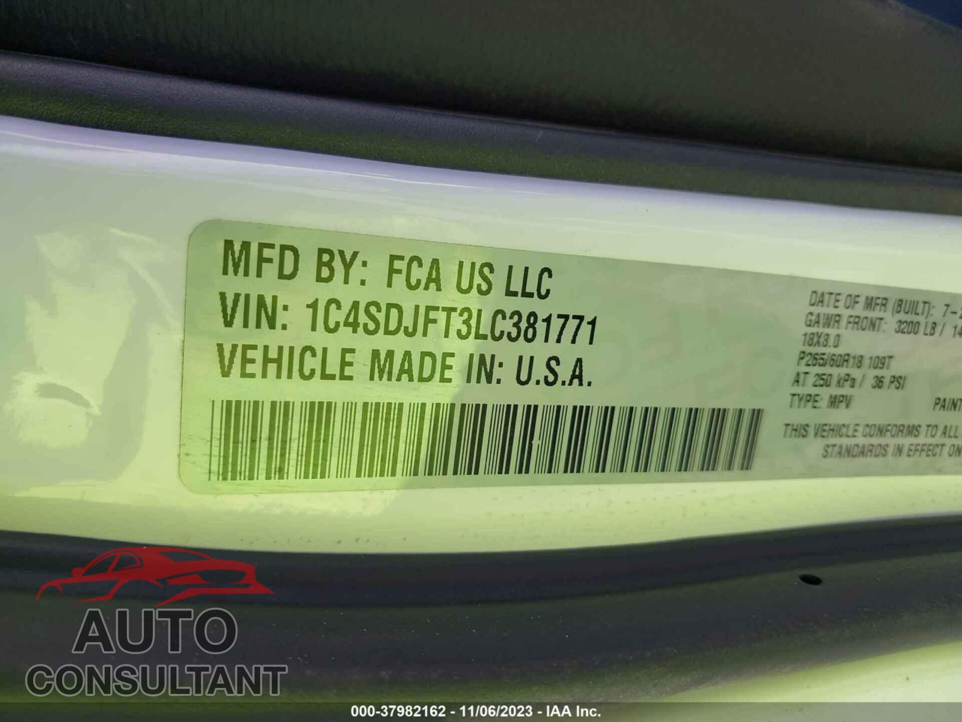 DODGE DURANGO 2020 - 1C4SDJFT3LC381771