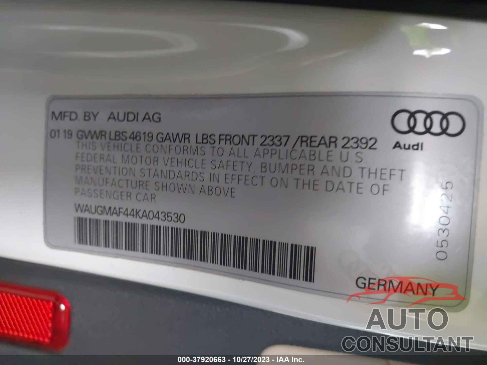 AUDI A4 2019 - WAUGMAF44KA043530