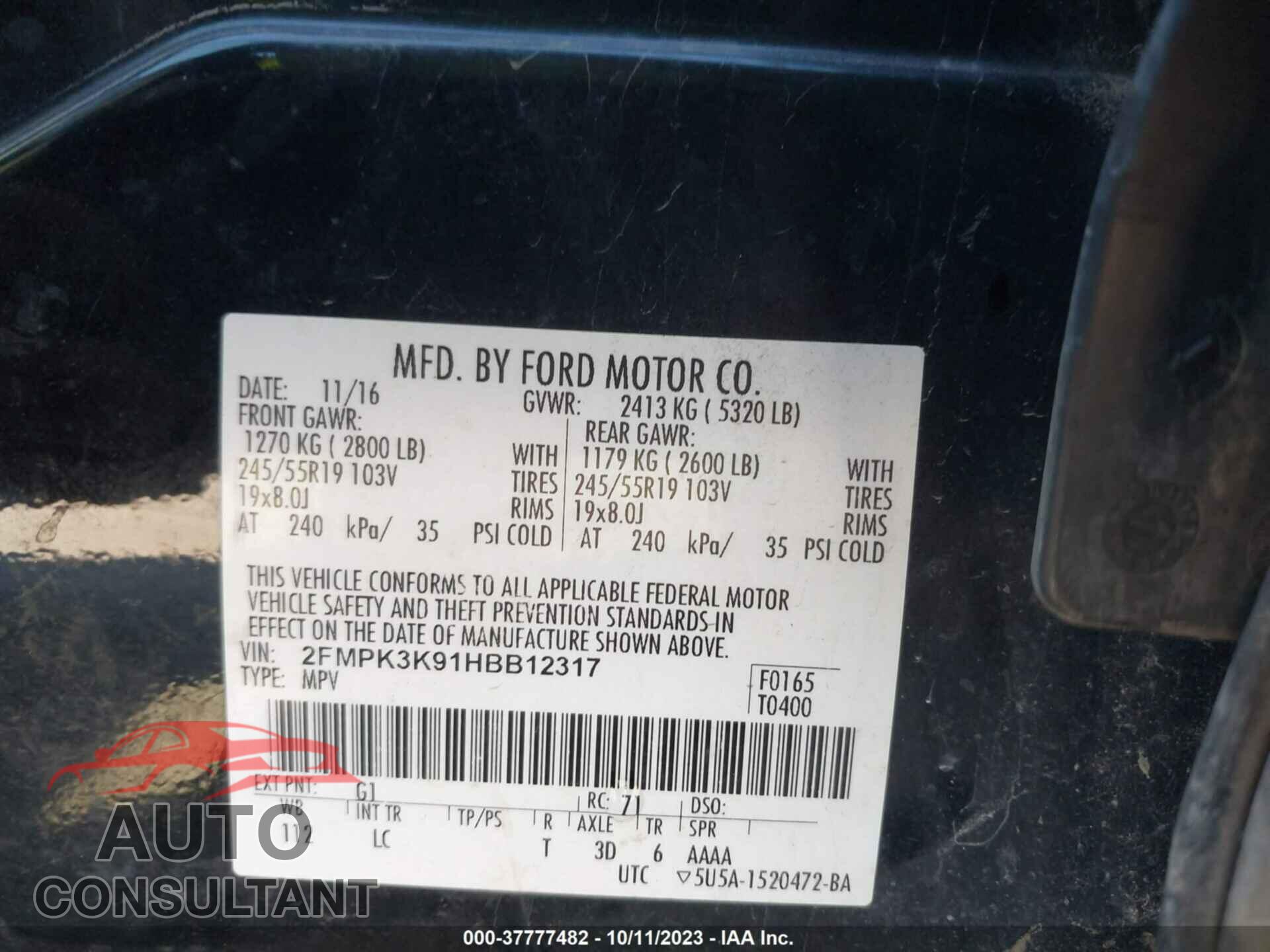 FORD EDGE 2017 - 2FMPK3K91HBB12317