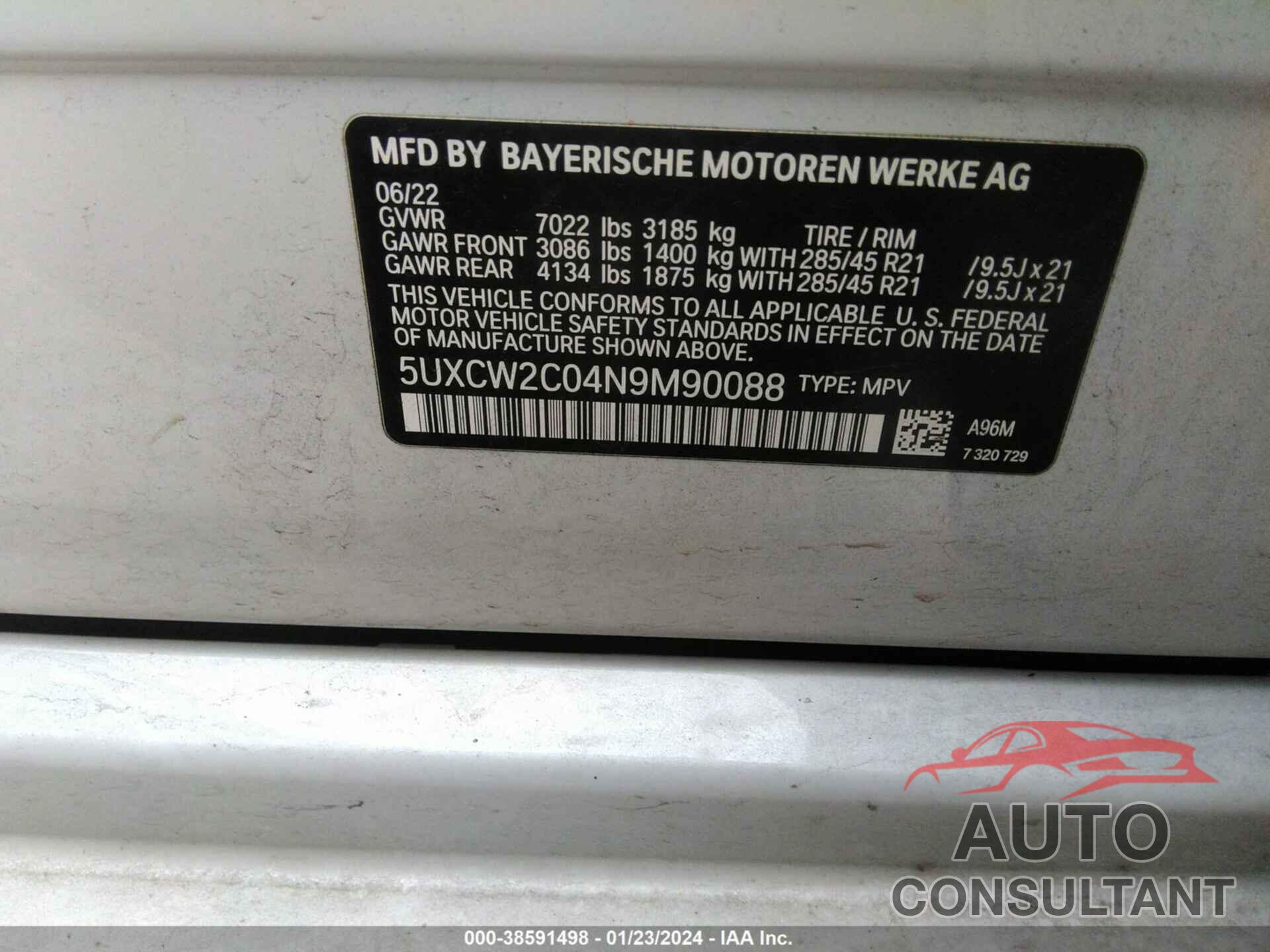 BMW X7 2022 - 5UXCW2C04N9M90088