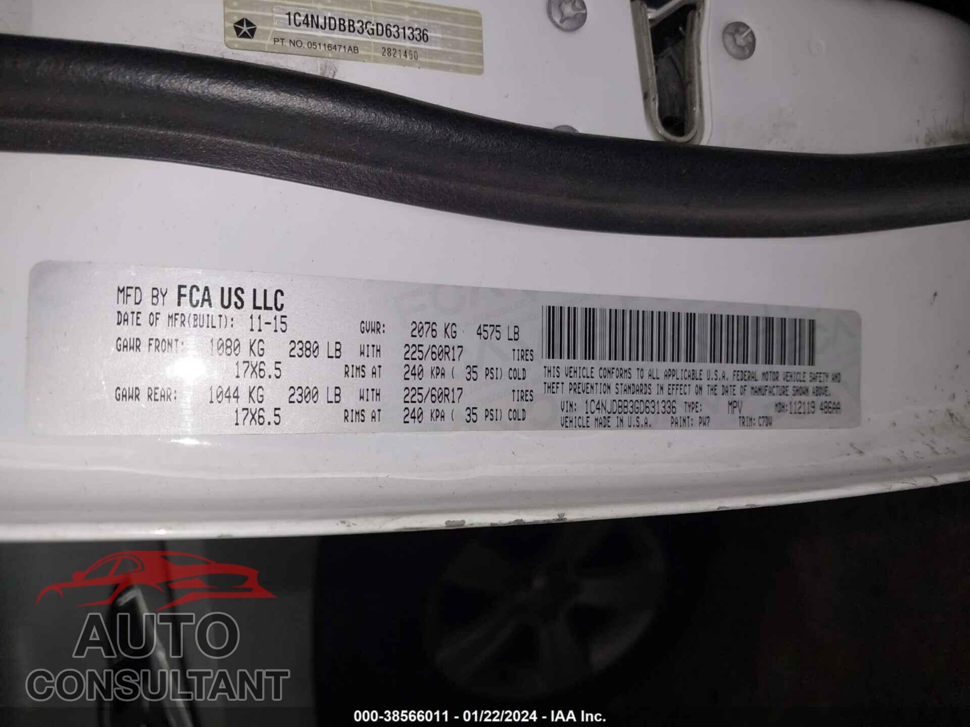 JEEP COMPASS 2016 - 1C4NJDBB3GD631336