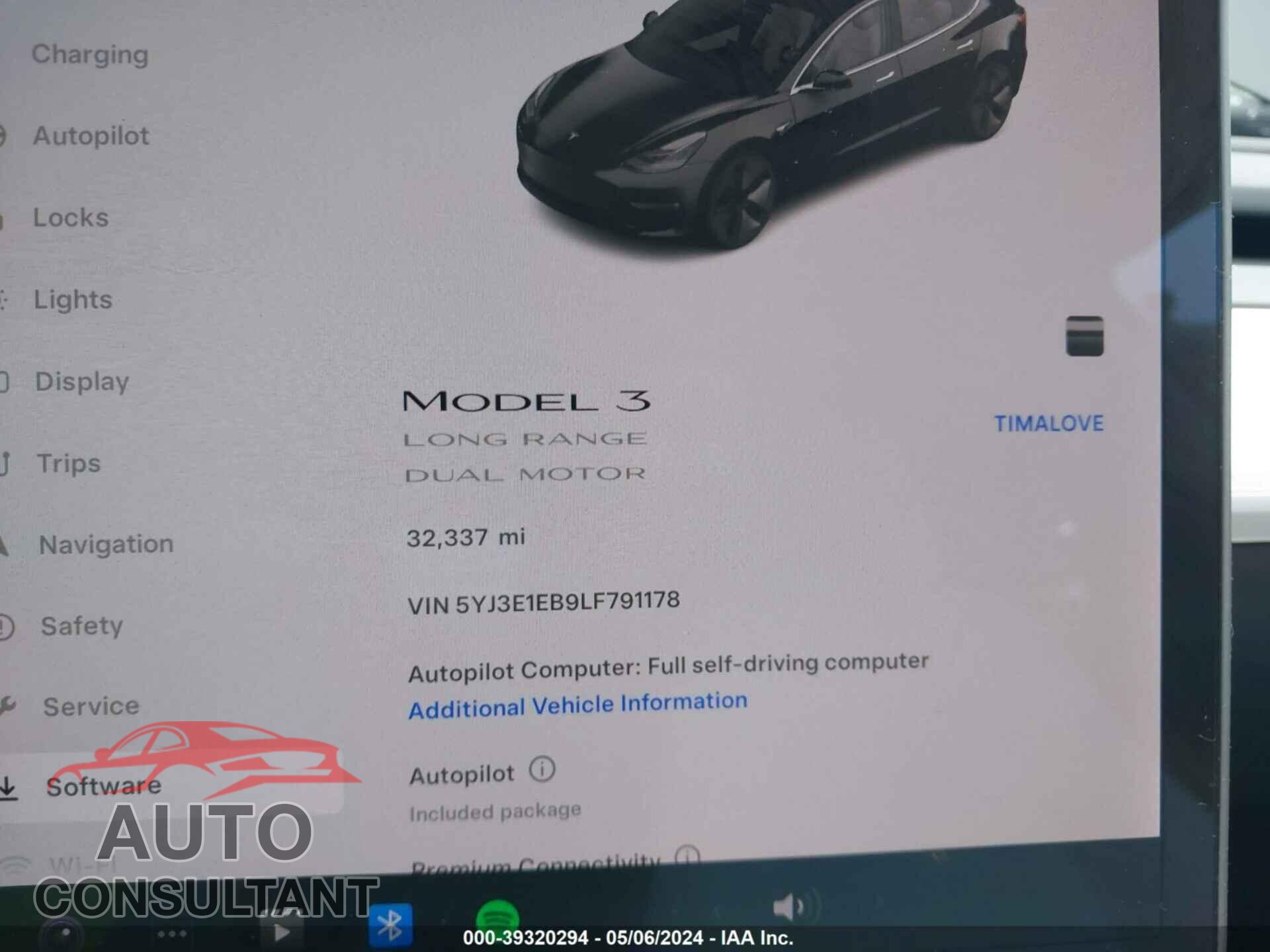 TESLA MODEL 3 2020 - 5YJ3E1EB9LF791178