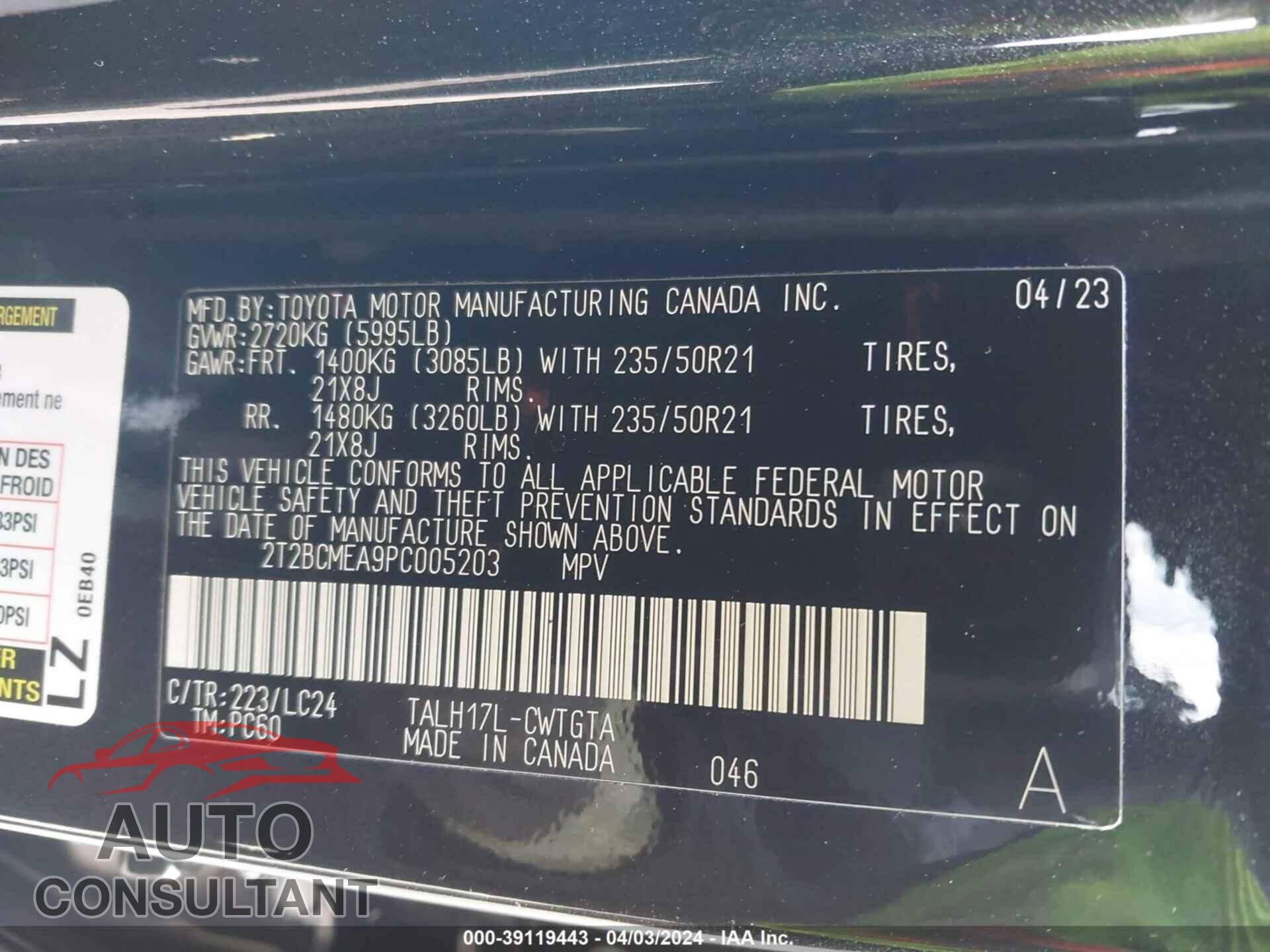 LEXUS RX 2023 - 2T2BCMEA9PC005203