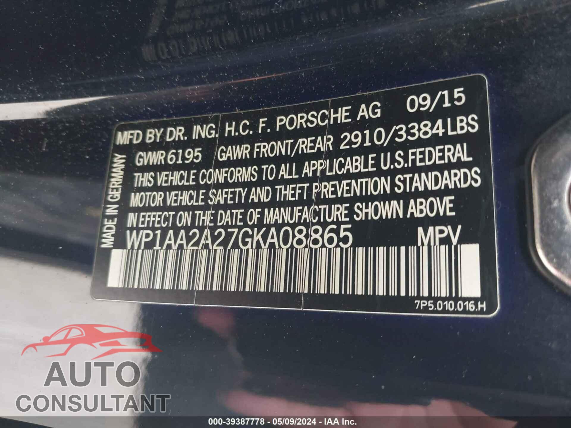PORSCHE CAYENNE 2016 - WP1AA2A27GKA08865