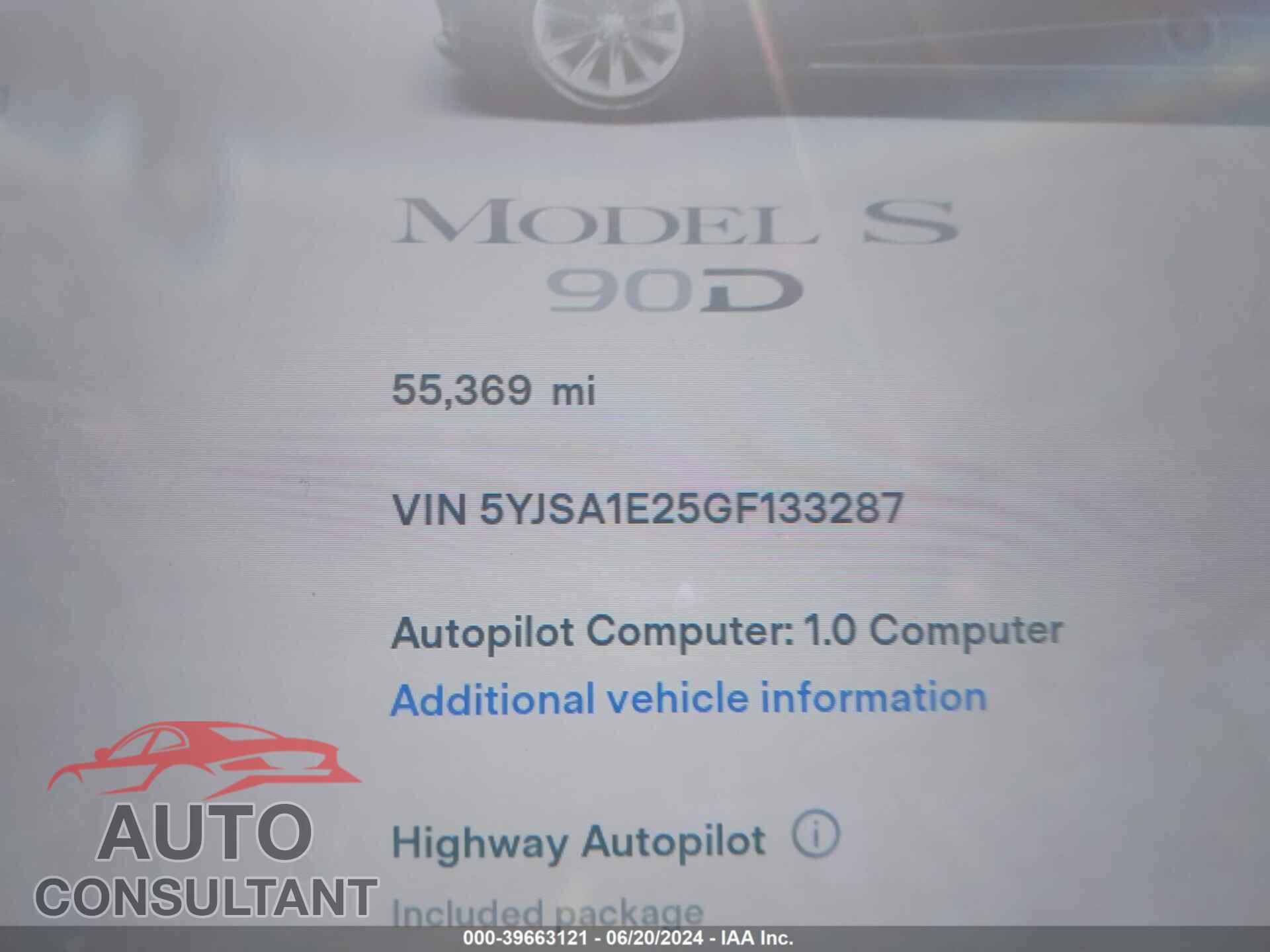 TESLA MODEL S 2016 - 5YJSA1E25GF133287