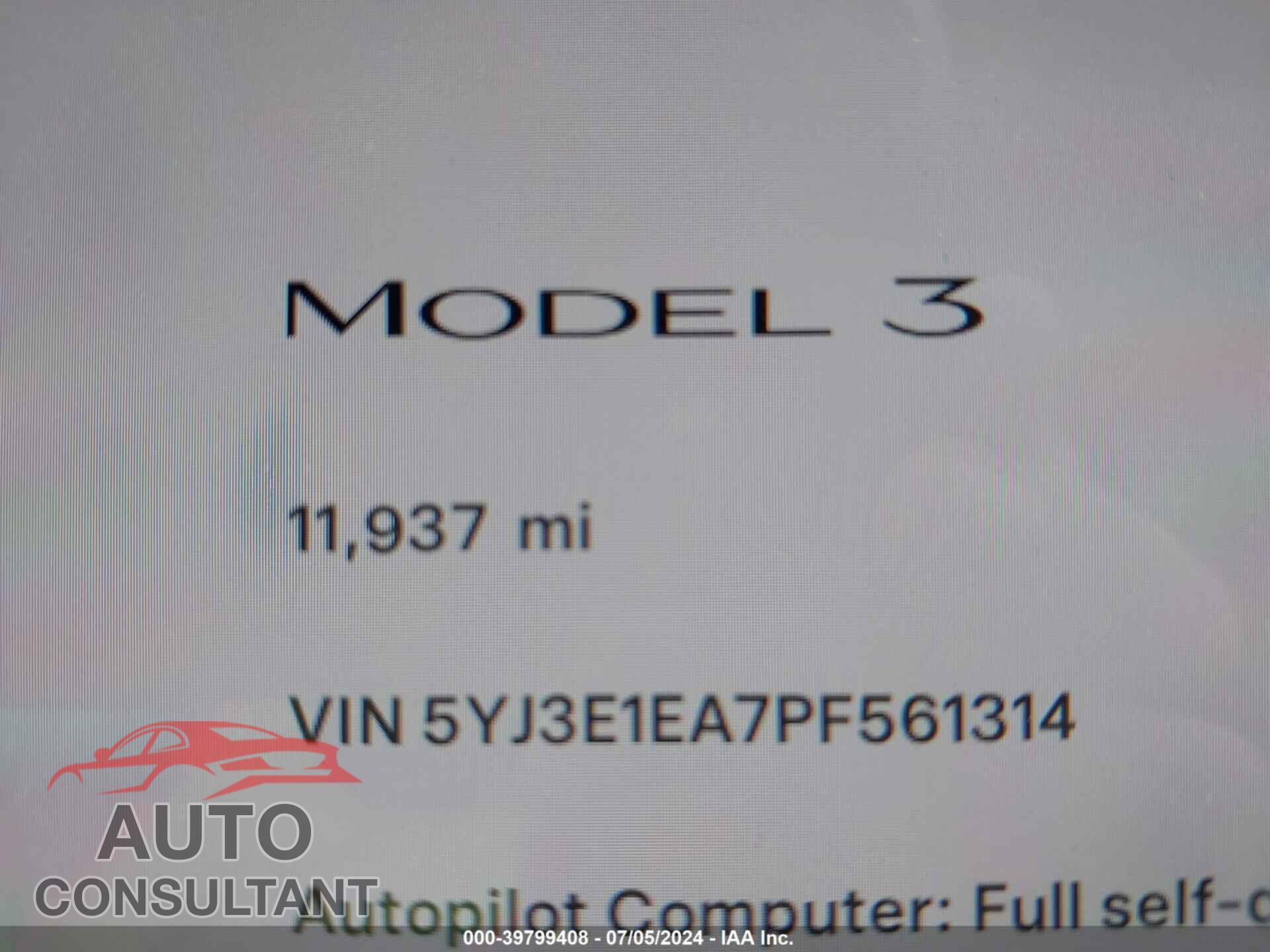 TESLA MODEL 3 2023 - 5YJ3E1EA7PF561314