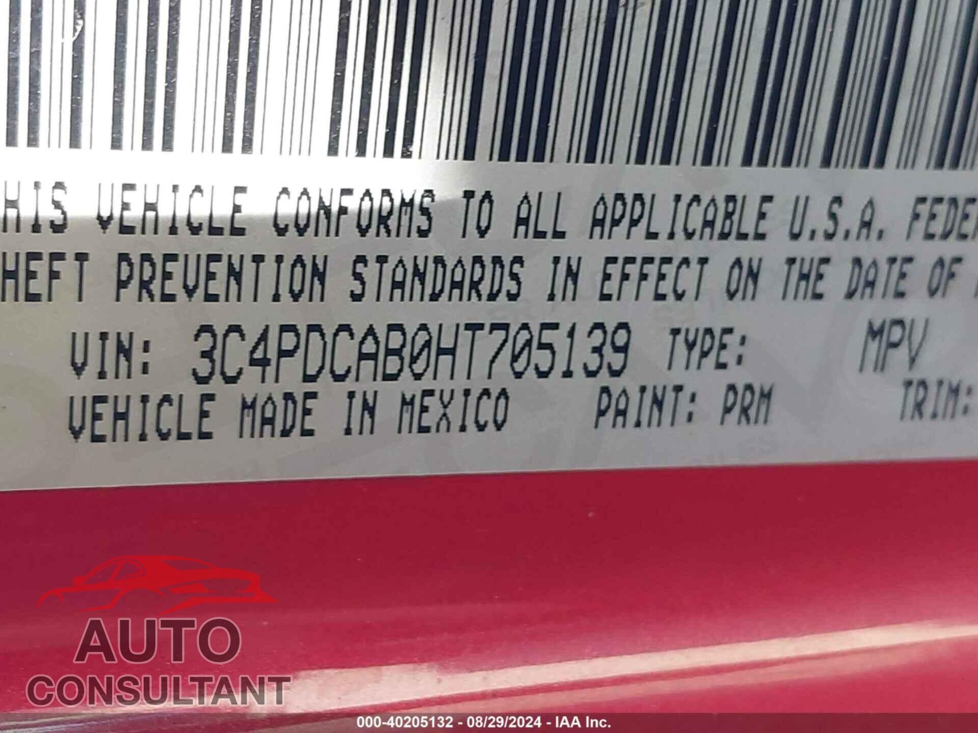 DODGE JOURNEY 2017 - 3C4PDCAB0HT705139