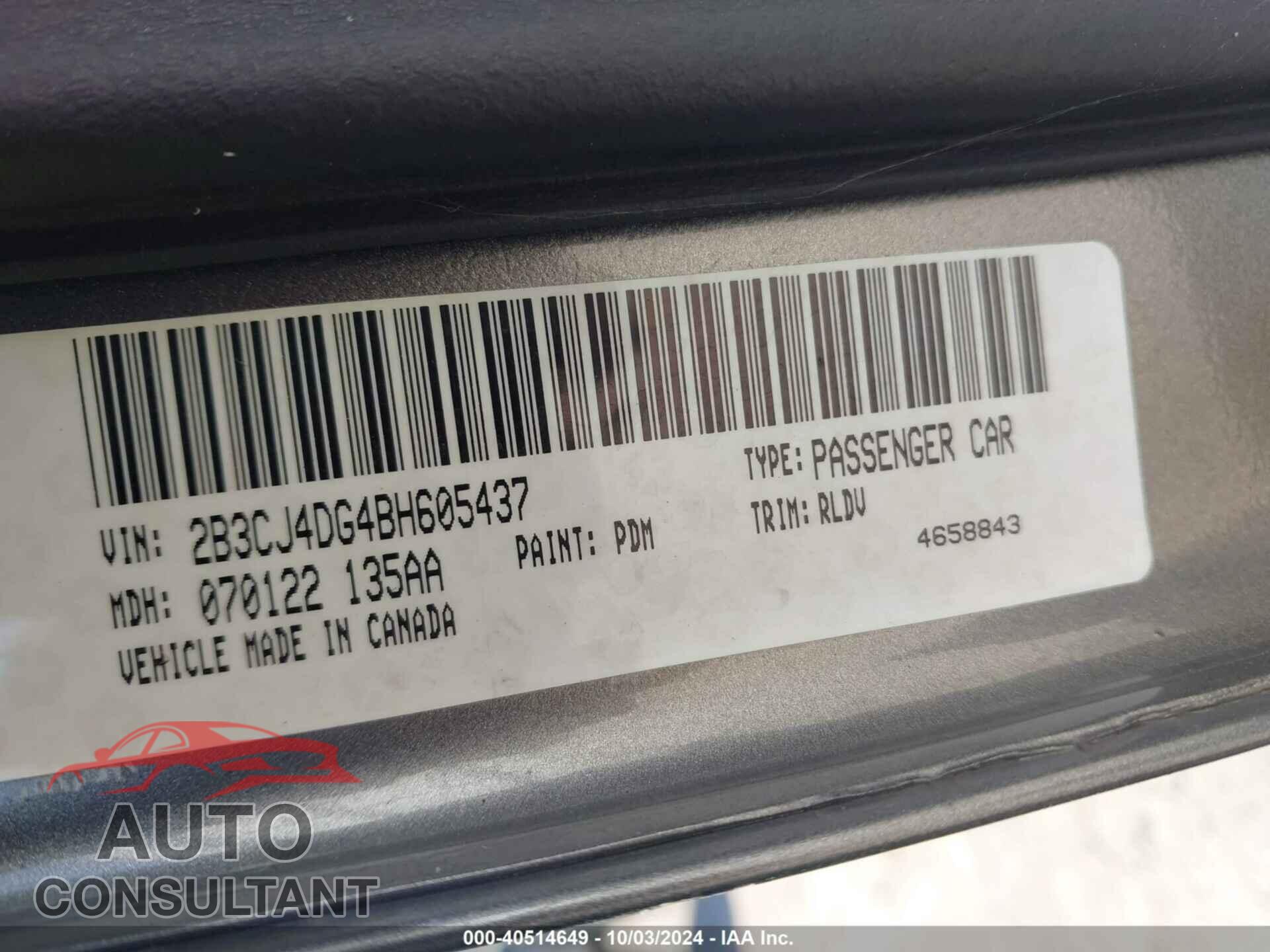 DODGE CHALLENGER 2011 - 2B3CJ4DG4BH605437