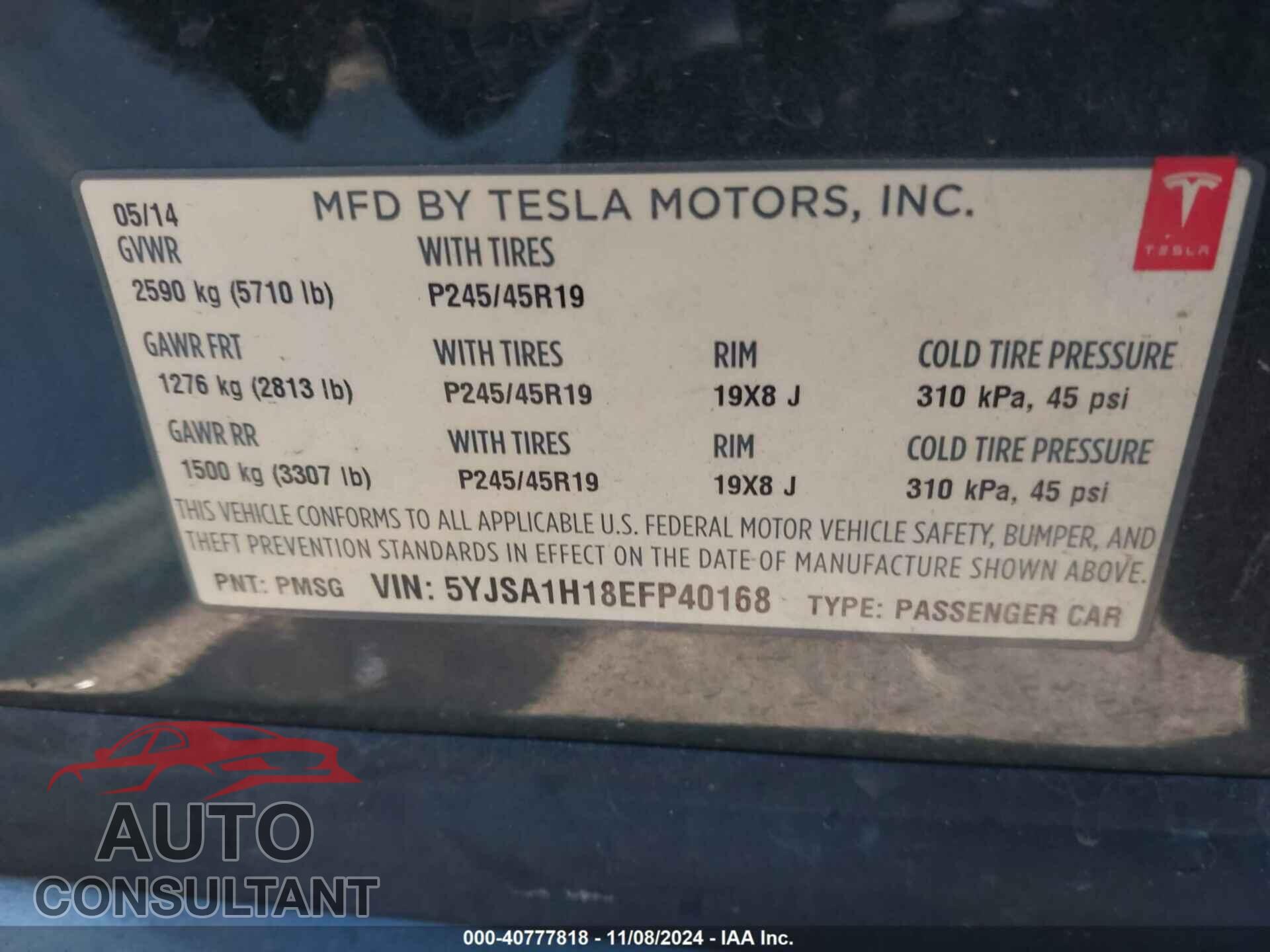 TESLA MODEL S 2014 - 5YJSA1H18EFP40168