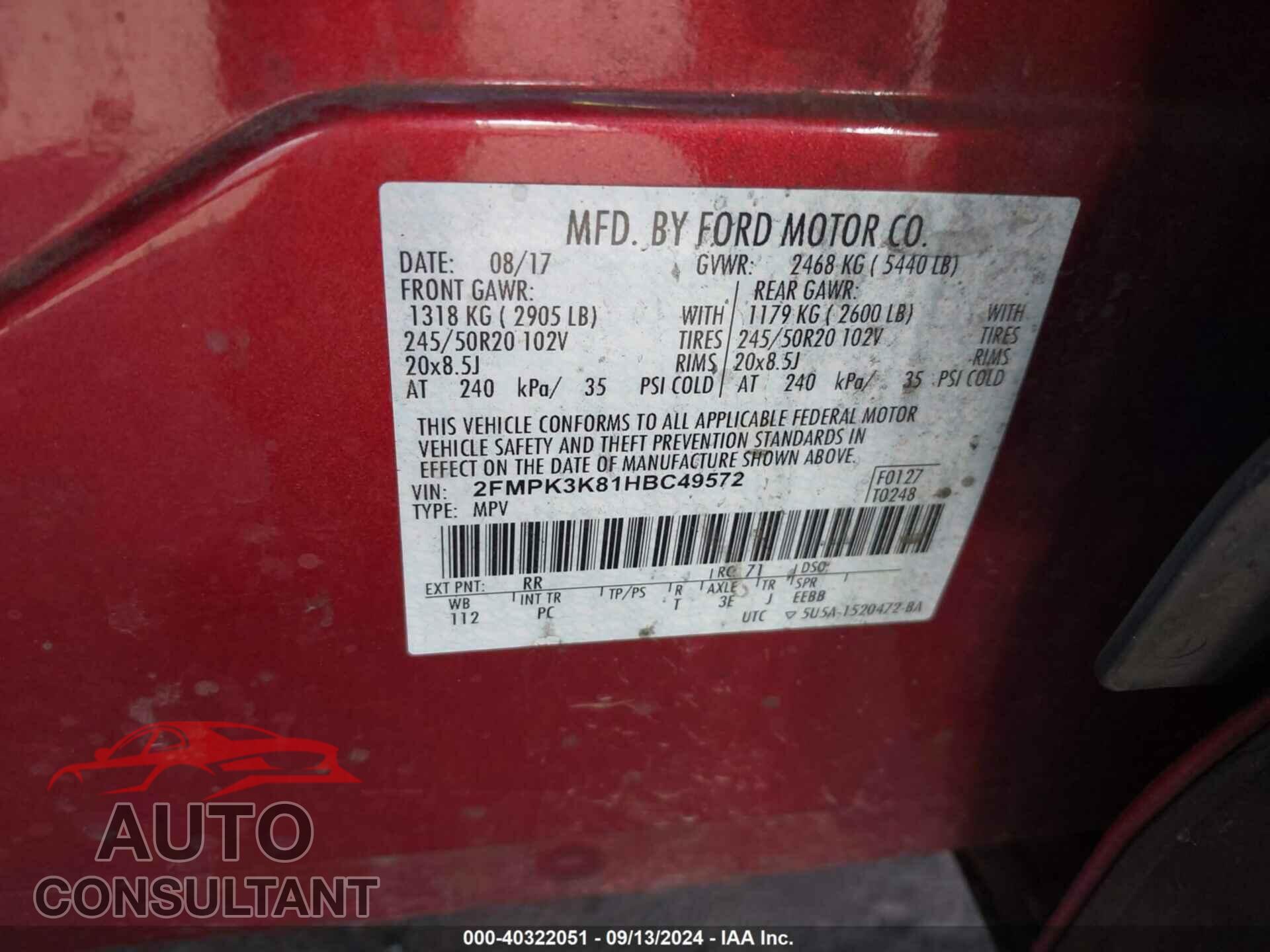 FORD EDGE 2017 - 2FMPK3K81HBC49572