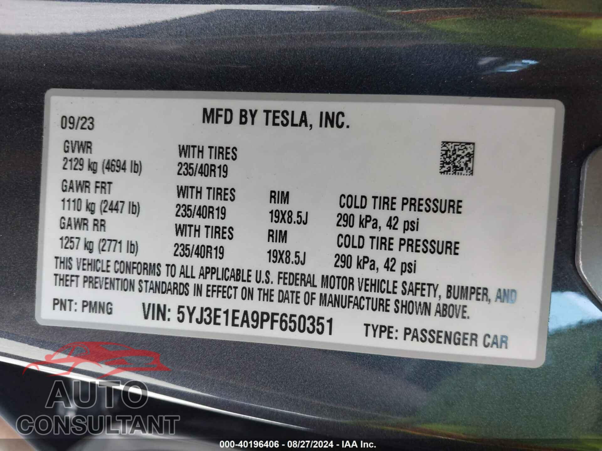 TESLA MODEL 3 2023 - 5YJ3E1EA9PF650351