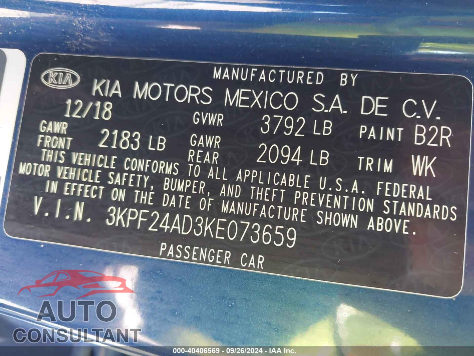 KIA FORTE 2019 - 3KPF24AD3KE073659