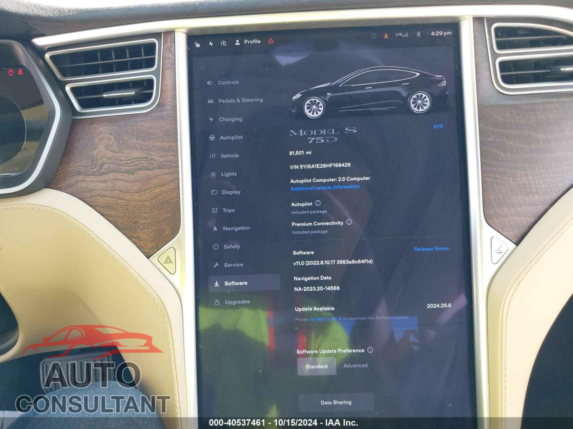 TESLA MODEL S 2017 - 5YJSA1E28HF198426