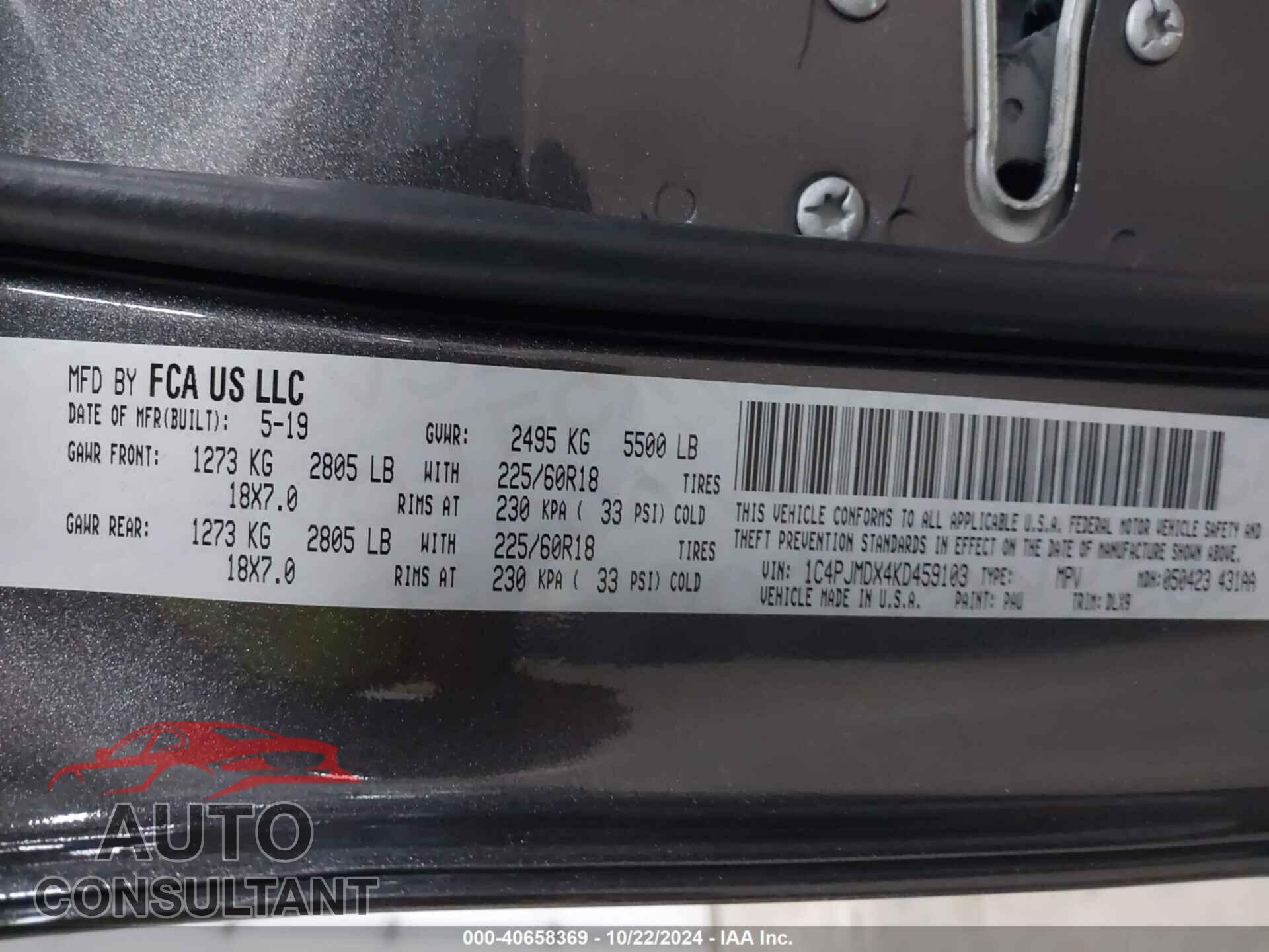 JEEP CHEROKEE 2019 - 1C4PJMDX4KD459103