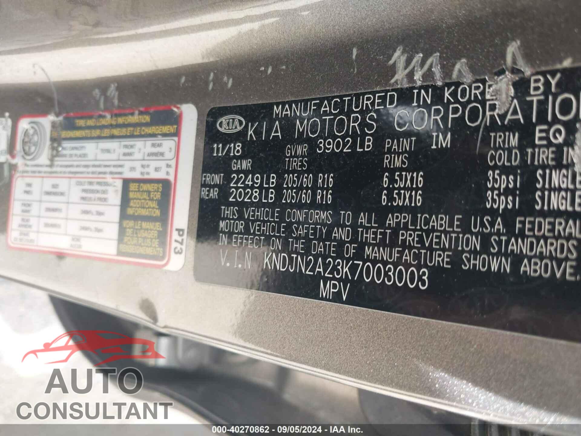 KIA SOUL 2019 - KNDJN2A23K7003003