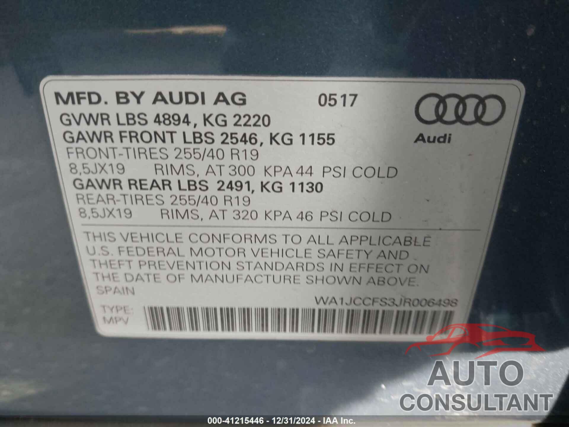 AUDI Q3 2018 - WA1JCCFS3JR006498