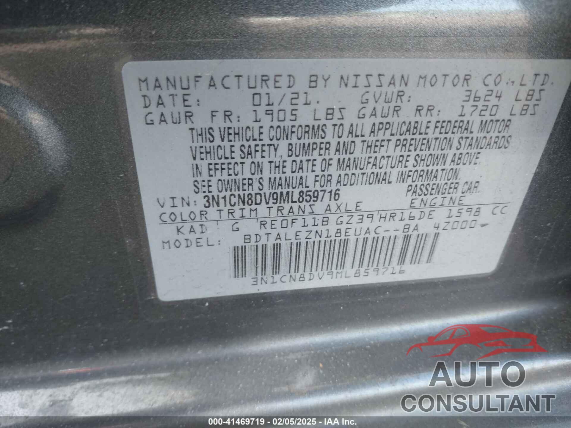 NISSAN VERSA 2021 - 3N1CN8DV9ML859716