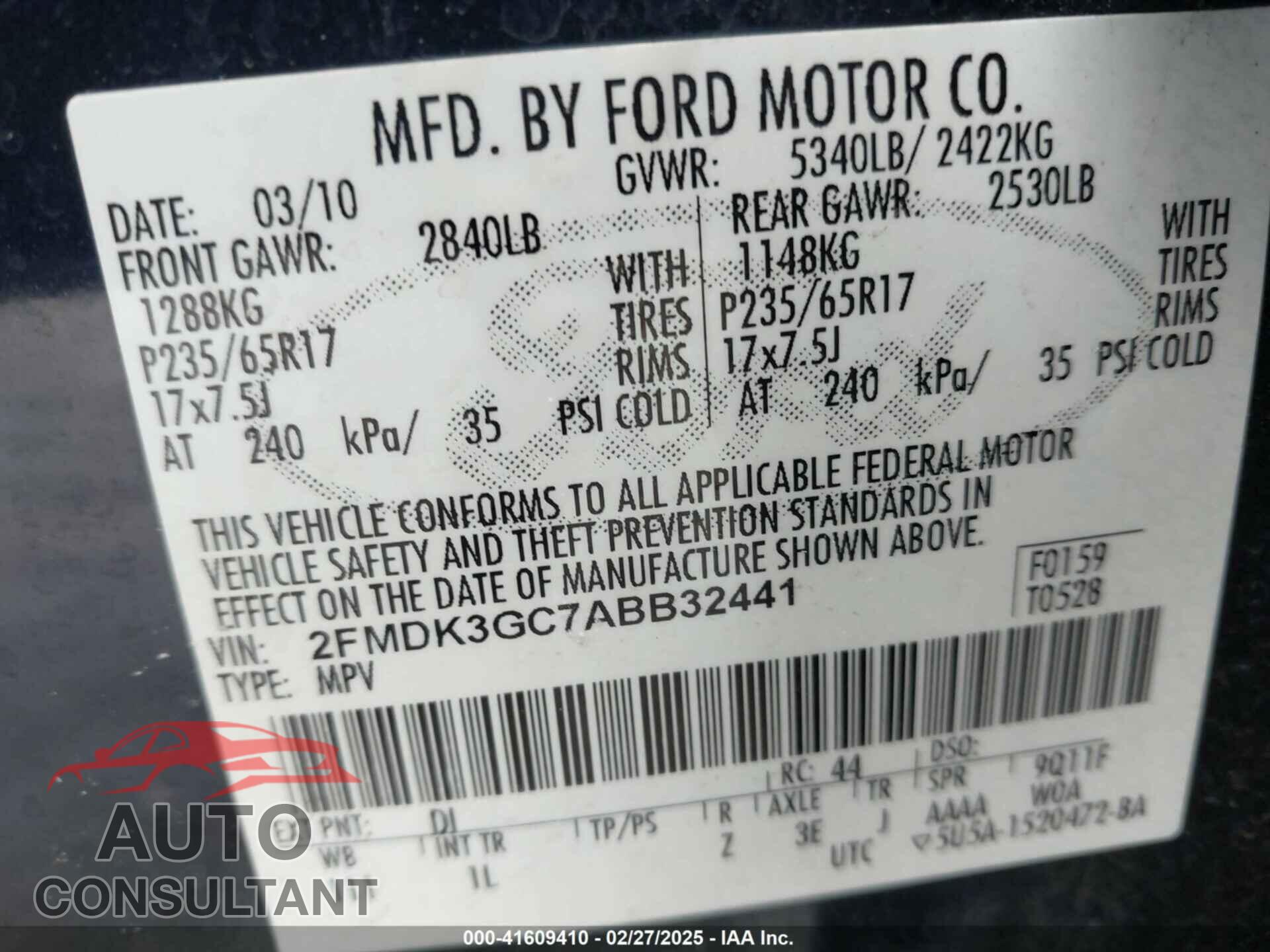 FORD EDGE 2010 - 2FMDK3GC7ABB32441