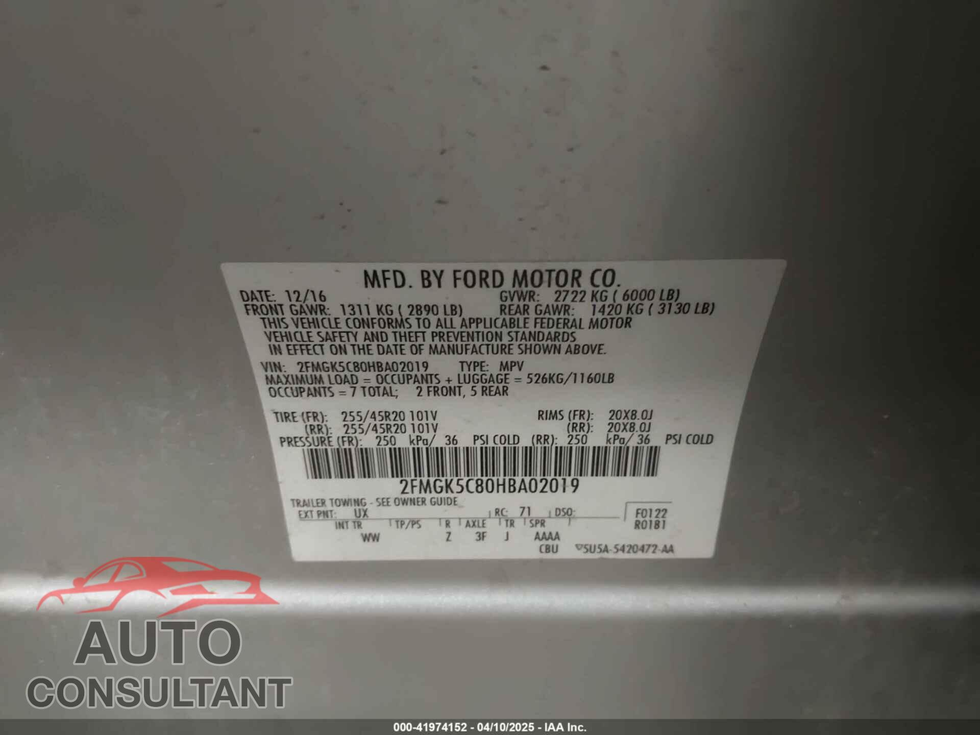 FORD FLEX 2017 - 2FMGK5C80HBA02019