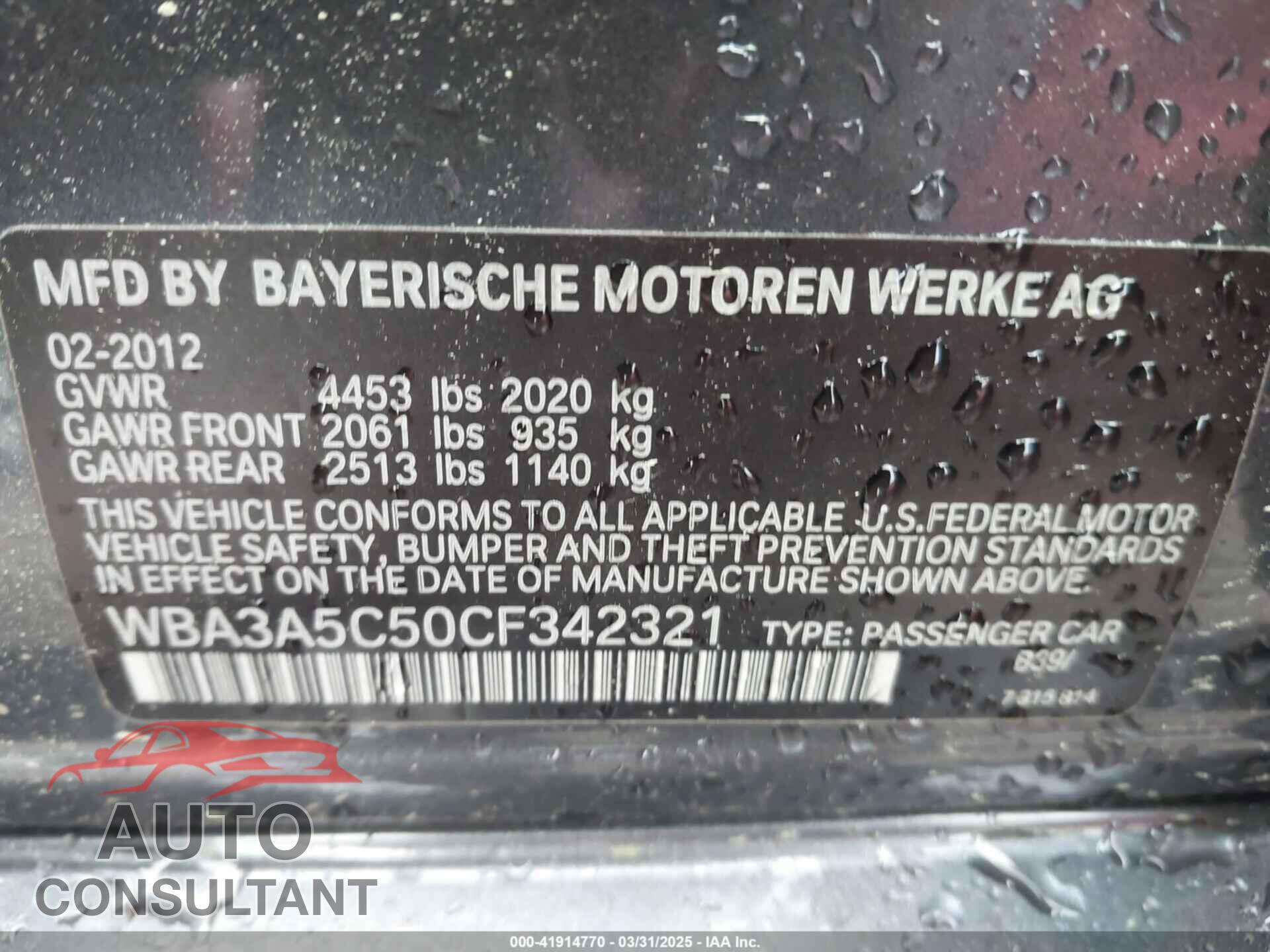BMW 328 2012 - WBA3A5C50CF342321