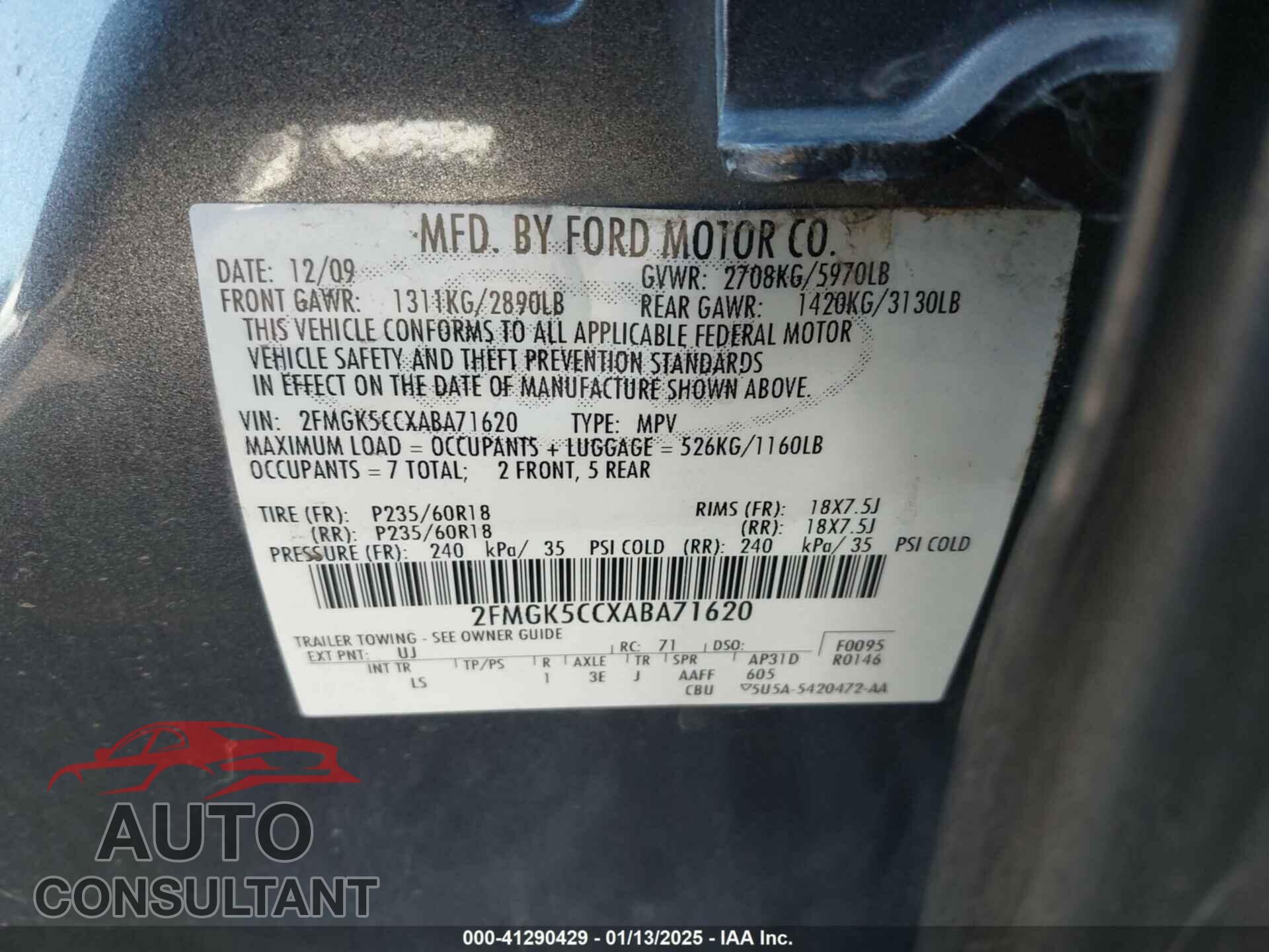 FORD FLEX 2010 - 2FMGK5CCXABA71620