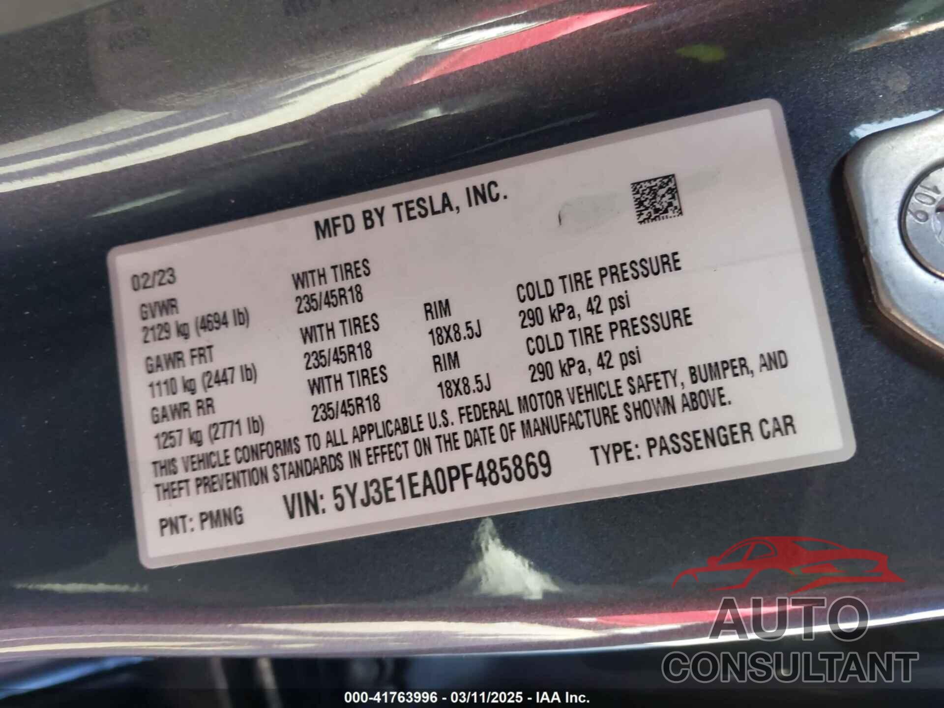 TESLA MODEL 3 2023 - 5YJ3E1EA0PF485869