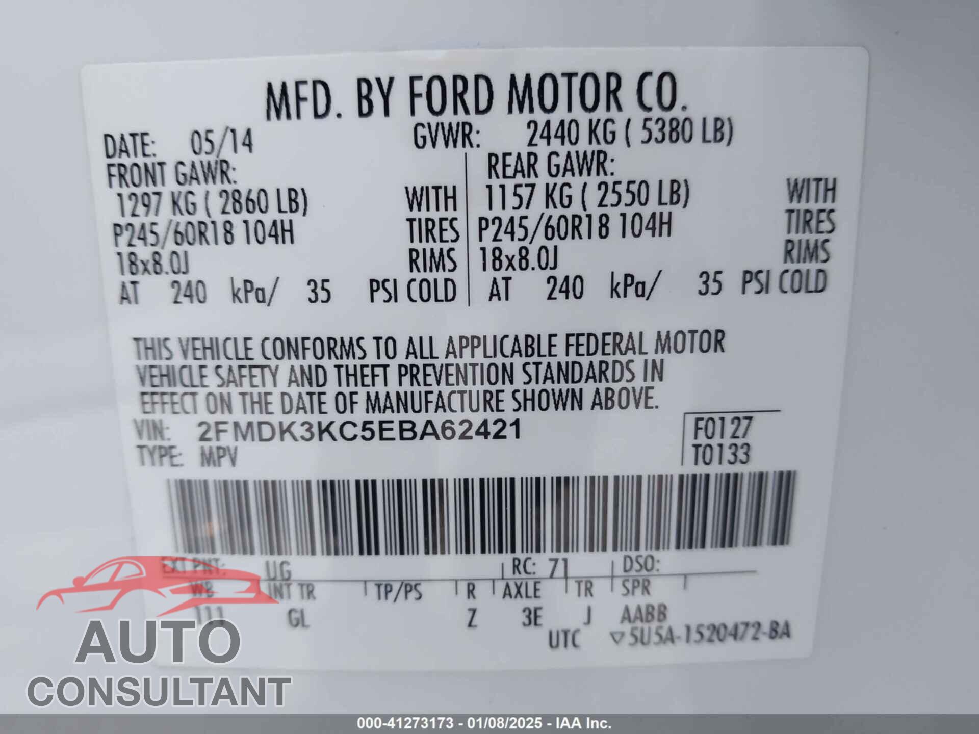 FORD EDGE 2014 - 2FMDK3KC5EBA62421
