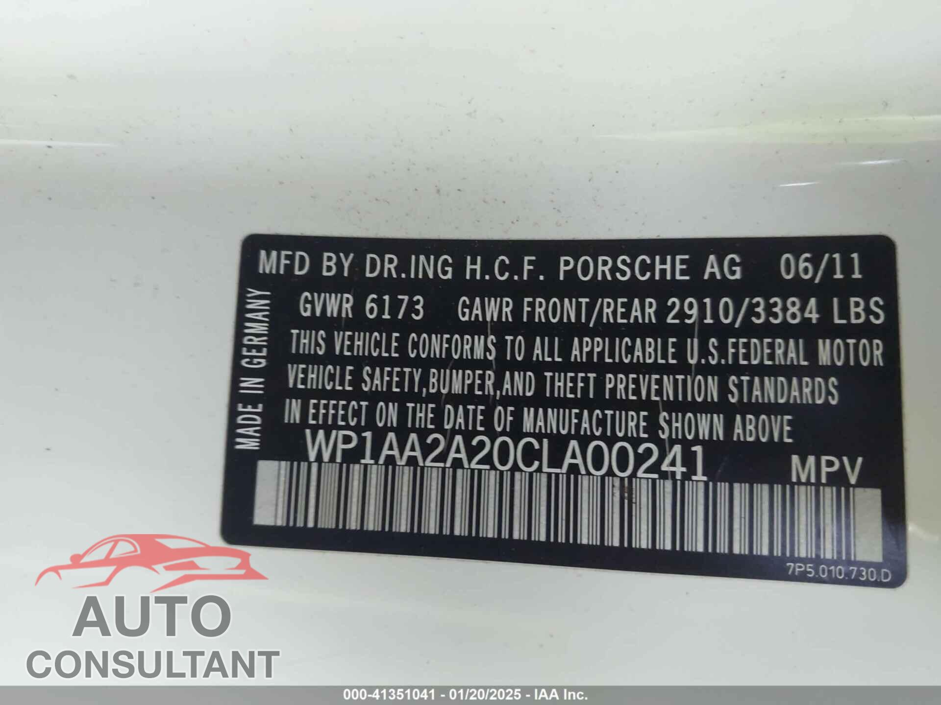 PORSCHE CAYENNE 2012 - WP1AA2A20CLA00241