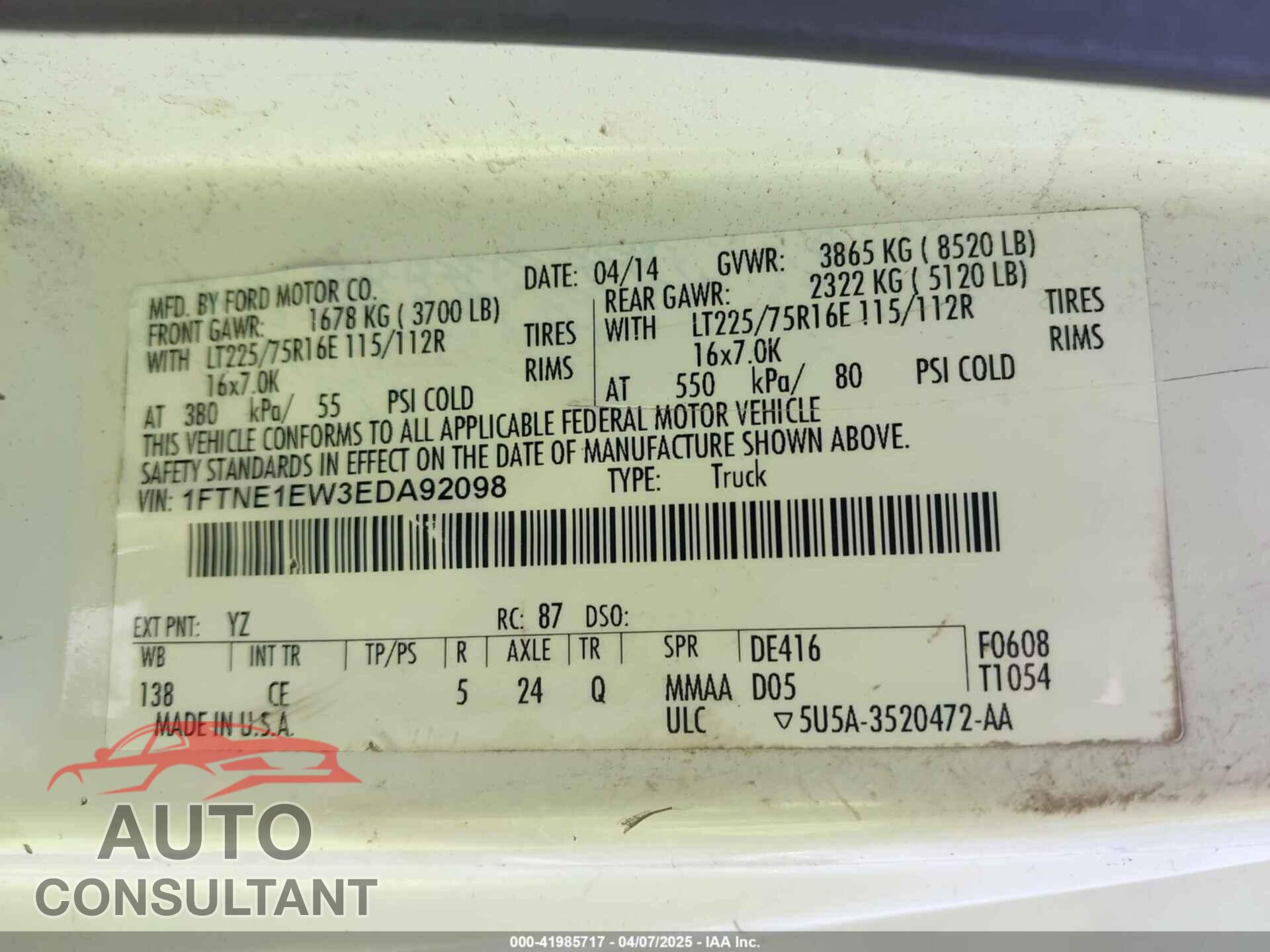 FORD E-150 2014 - 1FTNE1EW3EDA92098