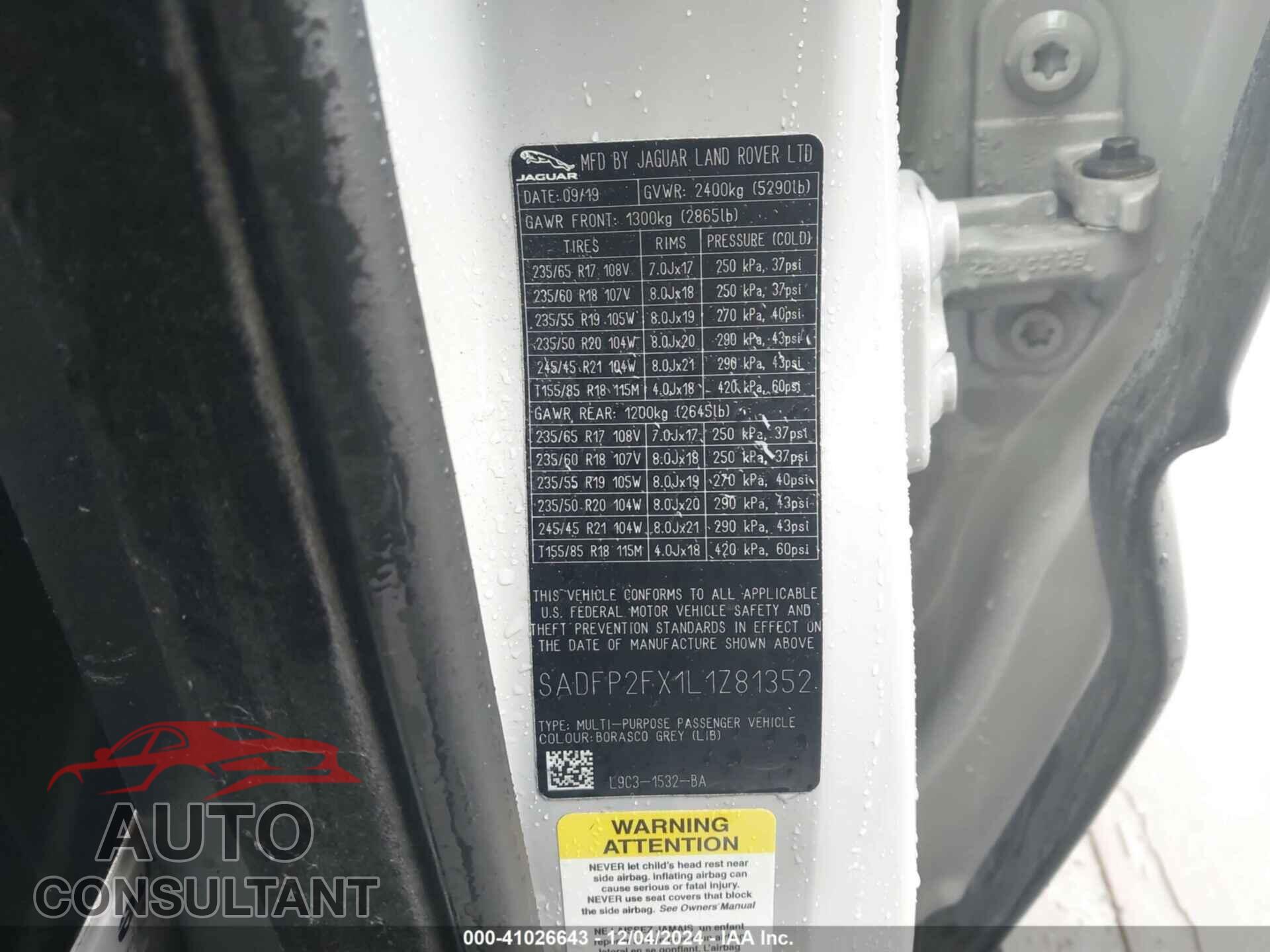 JAGUAR E-PACE 2020 - SADFP2FX1L1Z81352