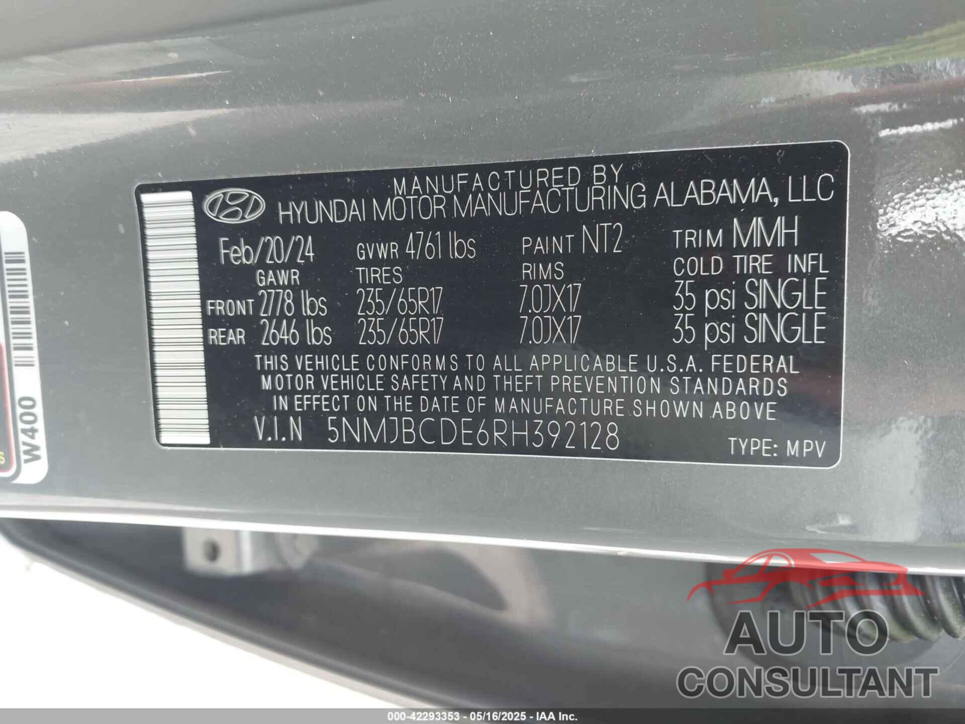 HYUNDAI TUCSON 2024 - 5NMJBCDE6RH392128