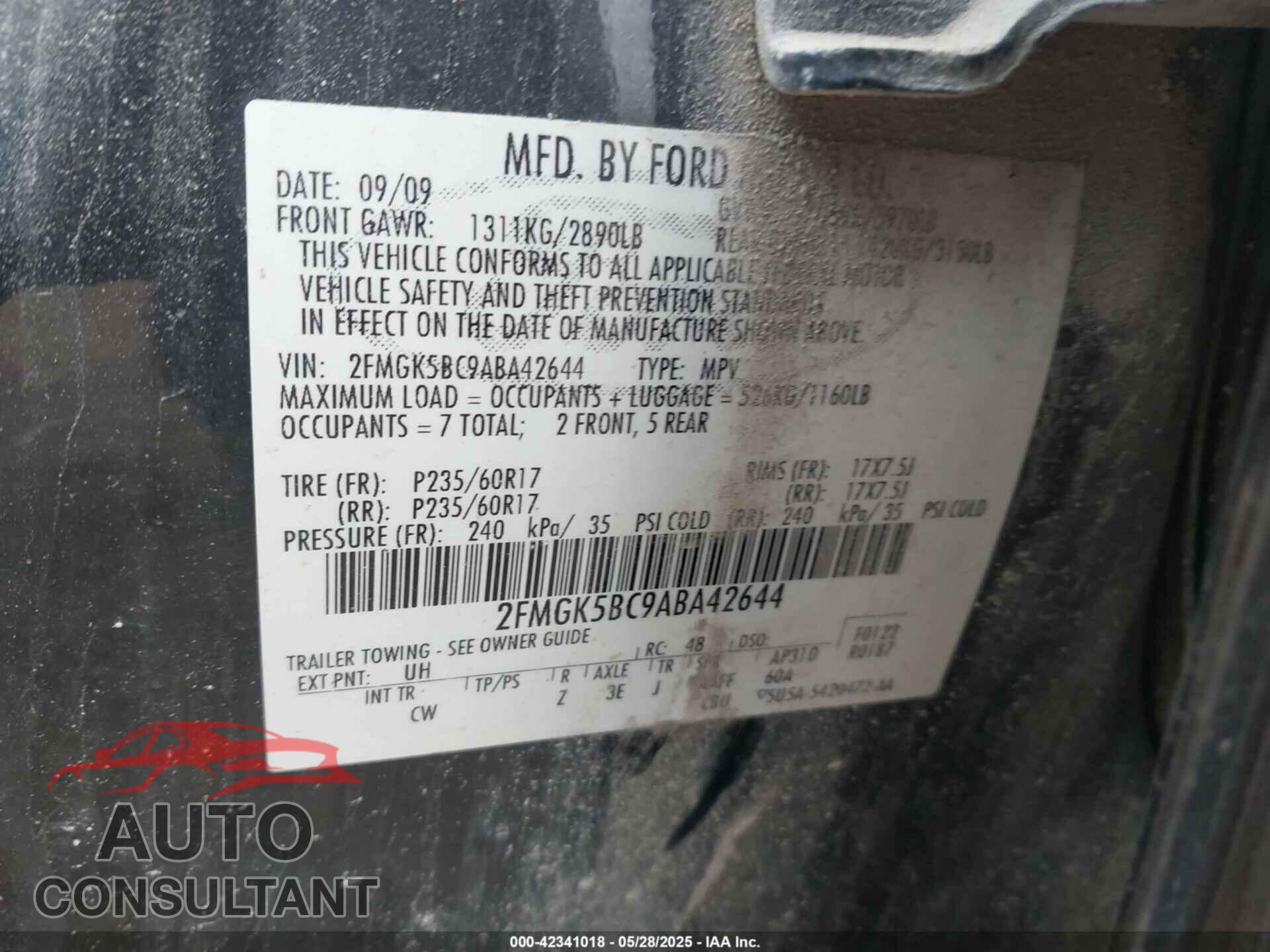 FORD FLEX 2010 - 2FMGK5BC9ABA42644