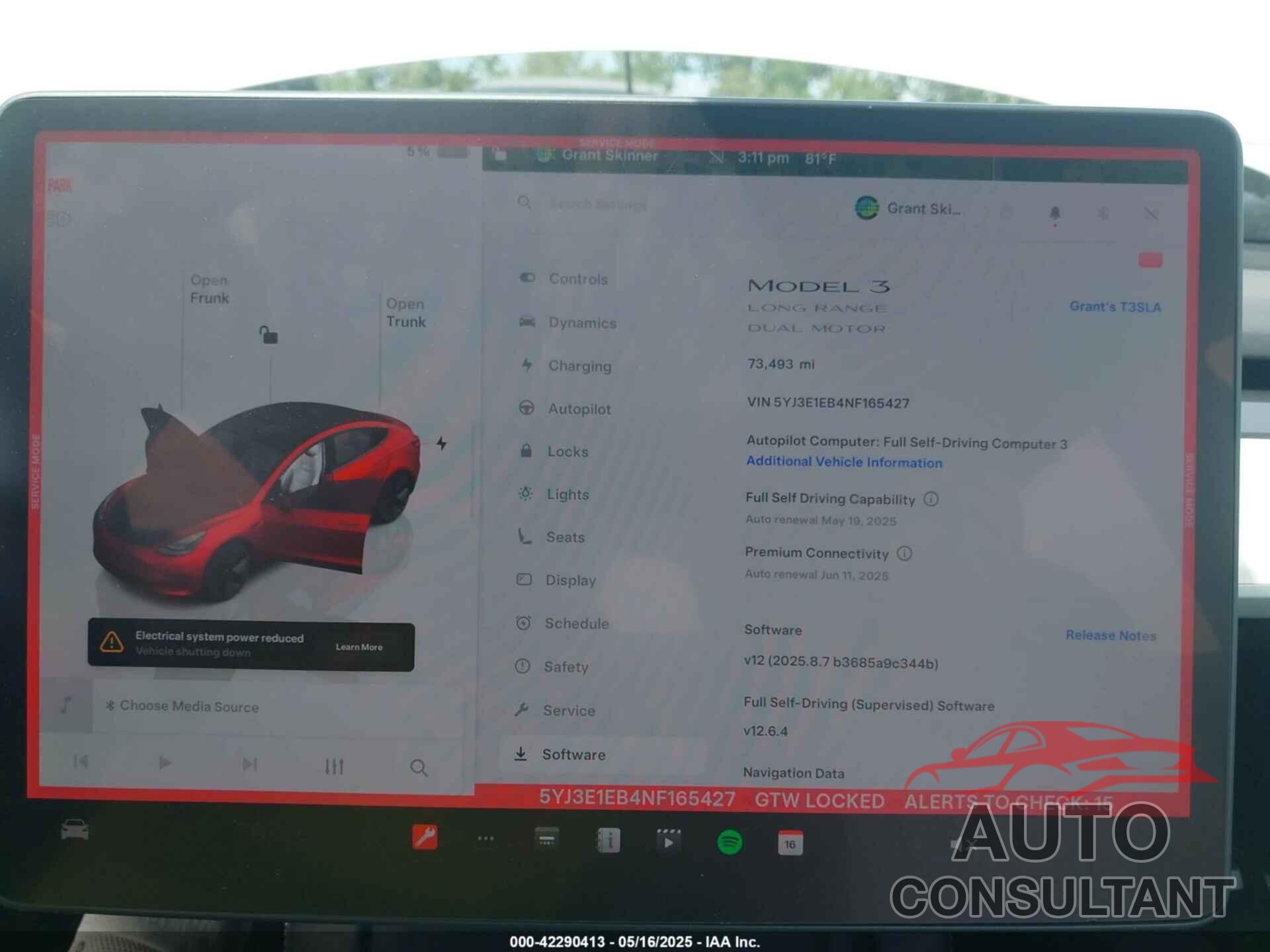 TESLA MODEL 3 2022 - 5YJ3E1EB4NF165427
