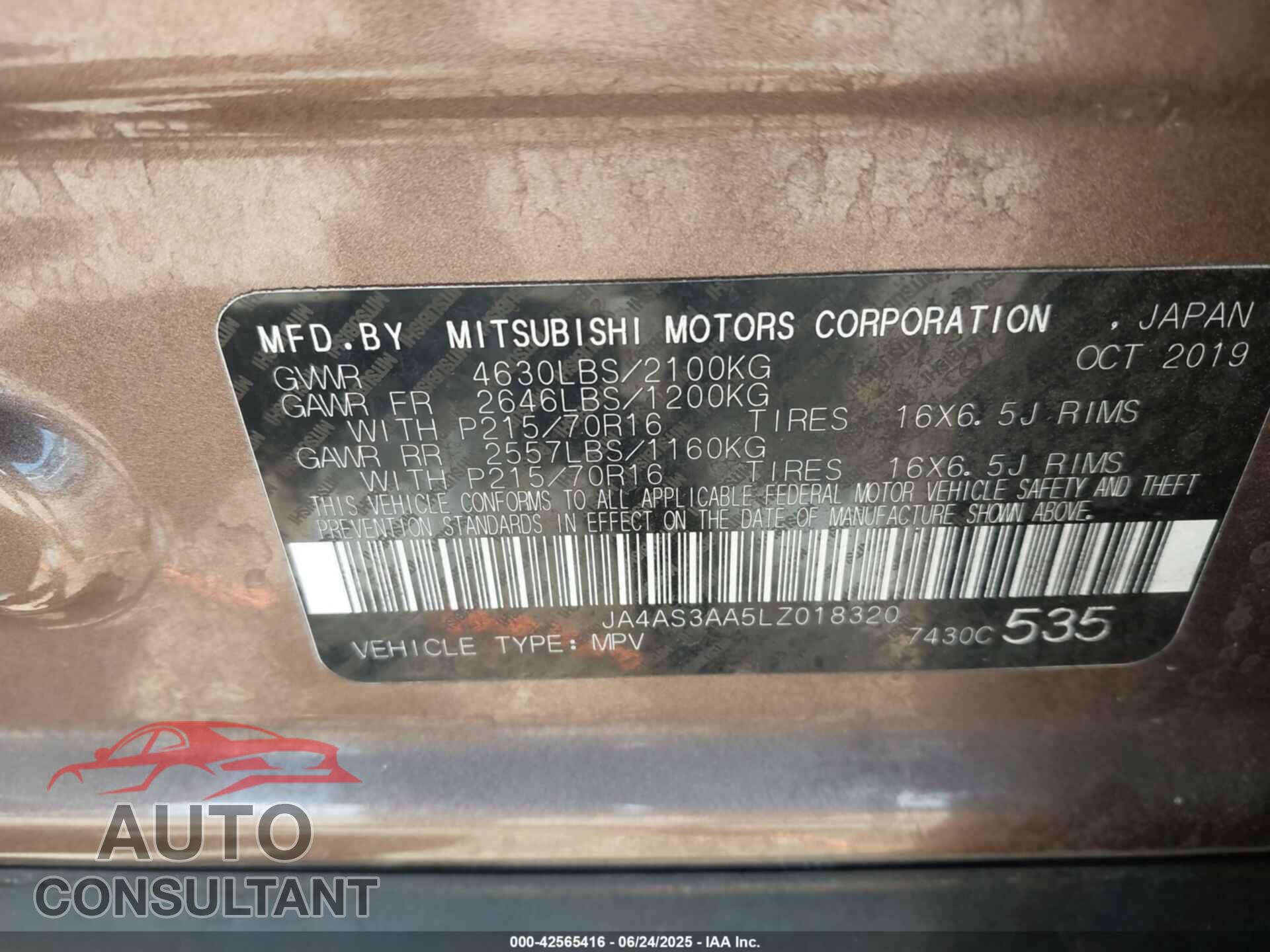 MITSUBISHI ECLIPSE CROSS 2020 - JA4AS3AA5LZ018320