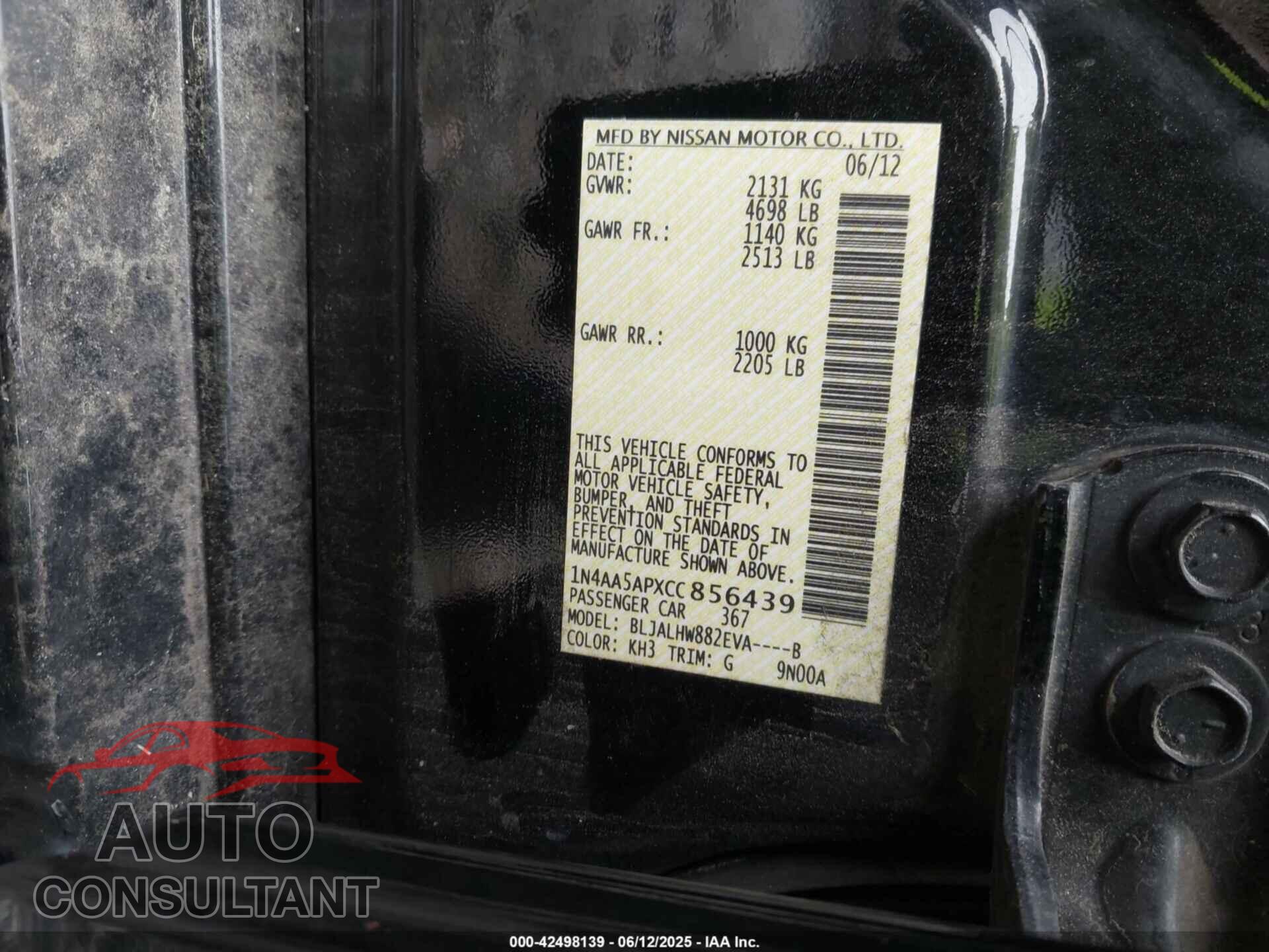 NISSAN MAXIMA 2012 - 1N4AA5APXCC856439