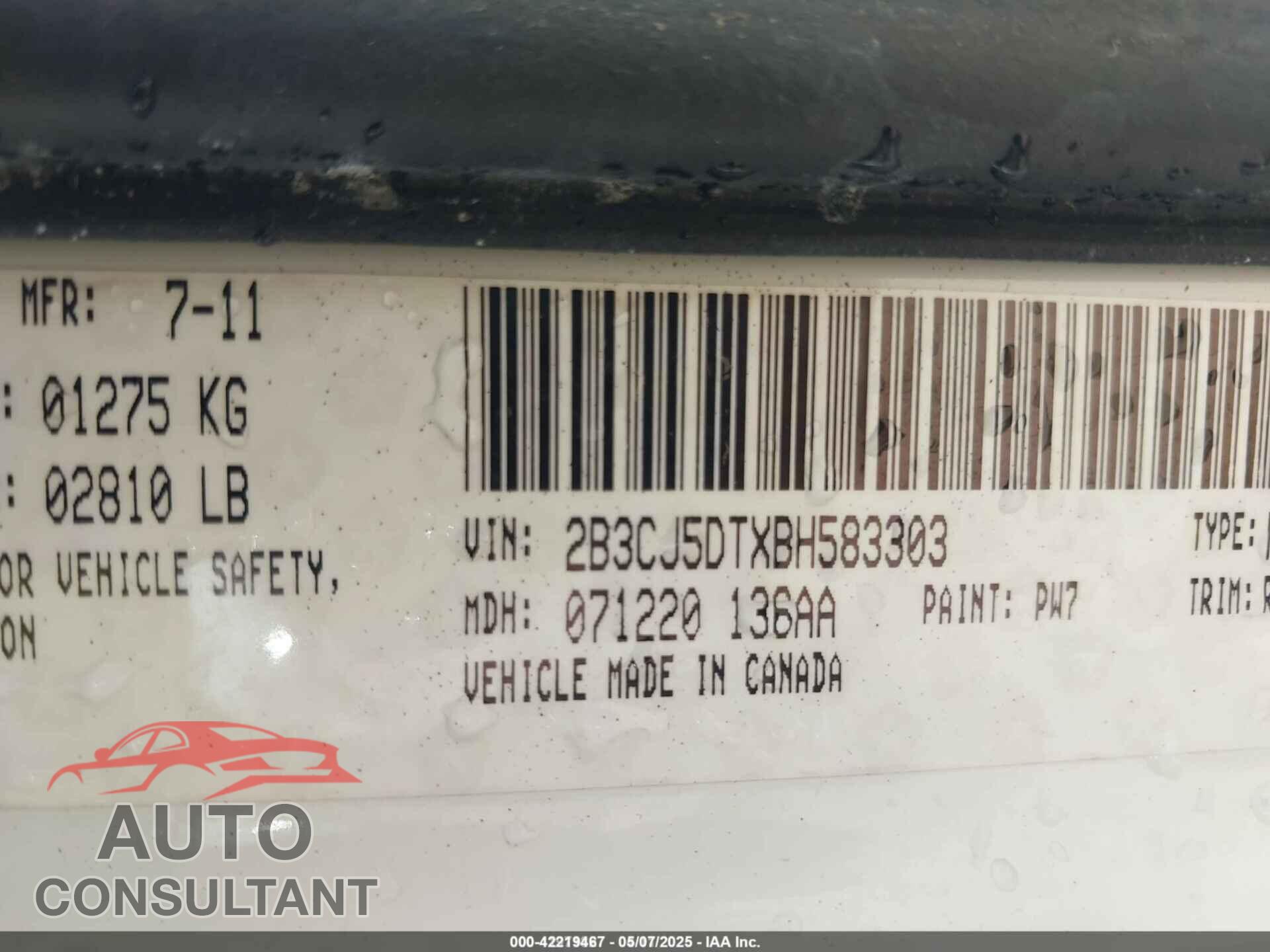 DODGE CHALLENGER 2011 - 2B3CJ5DTXBH583303