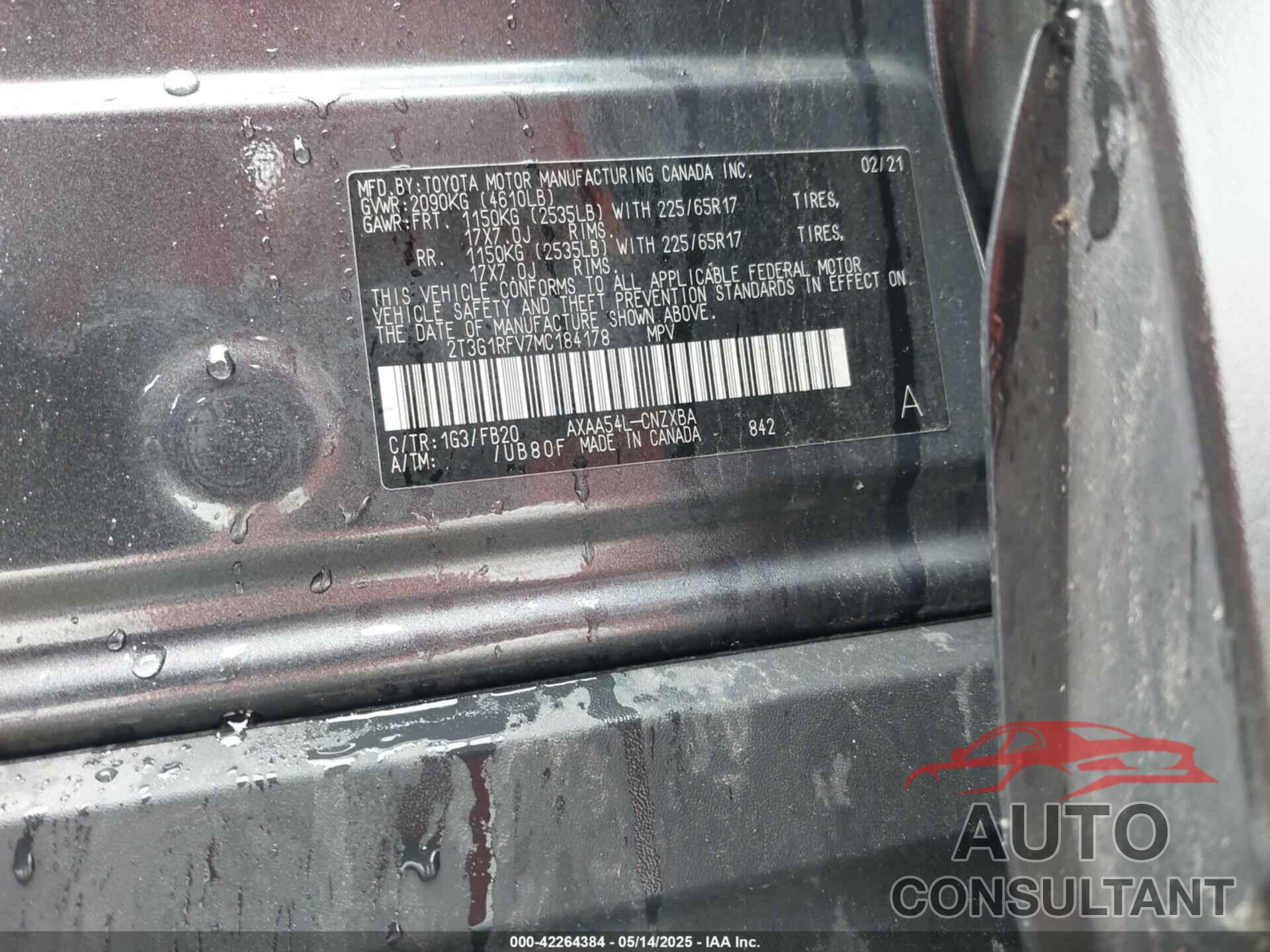 TOYOTA RAV4 2021 - 2T3G1RFV7MC184178