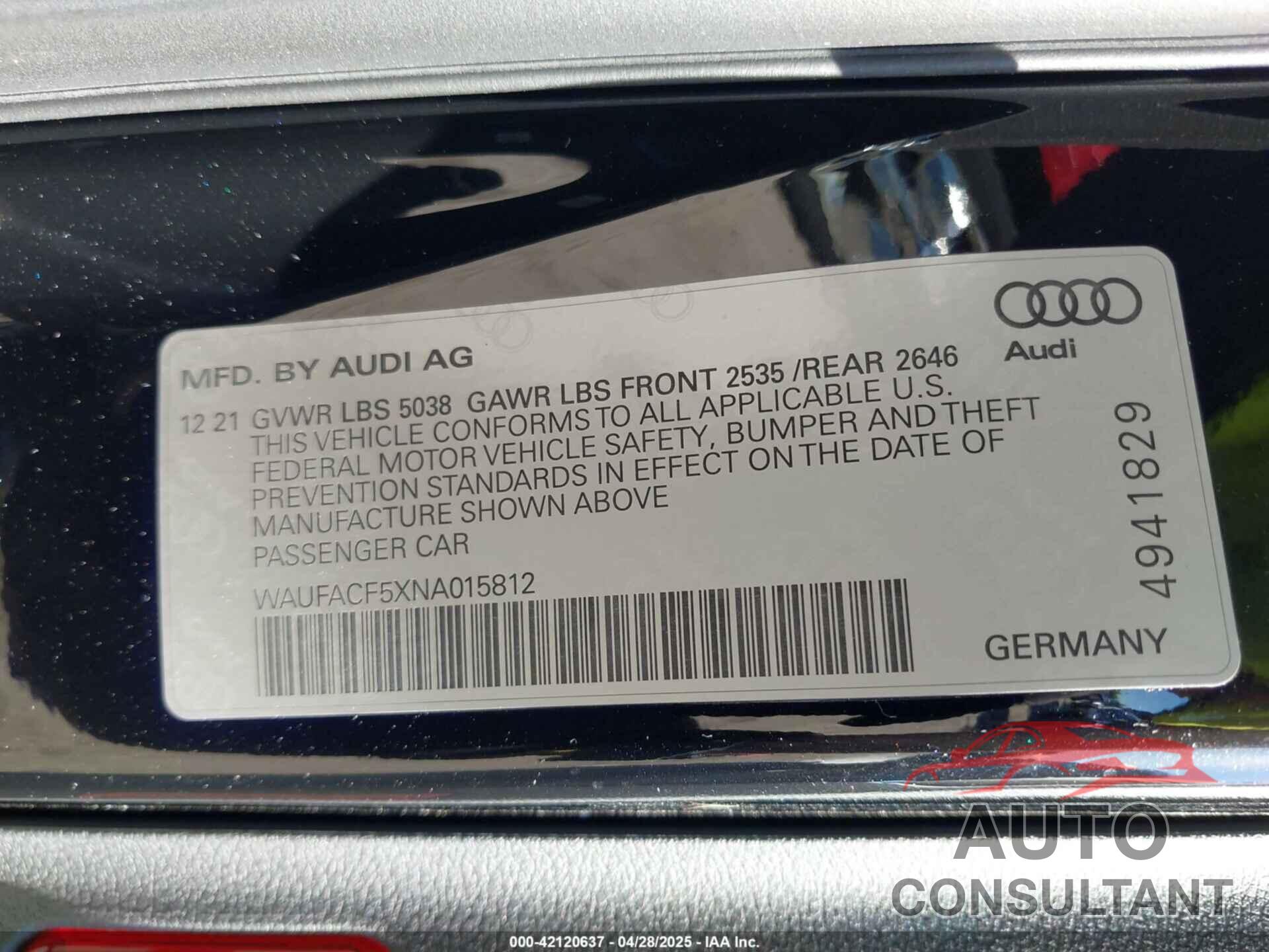 AUDI A5 SPORTBACK 2022 - WAUFACF5XNA015812