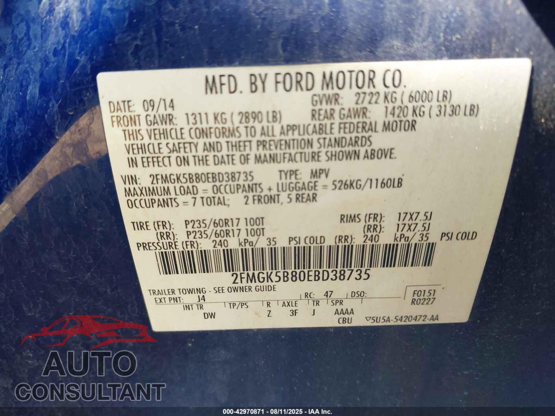 FORD FLEX 2014 - 2FMGK5B80EBD38735