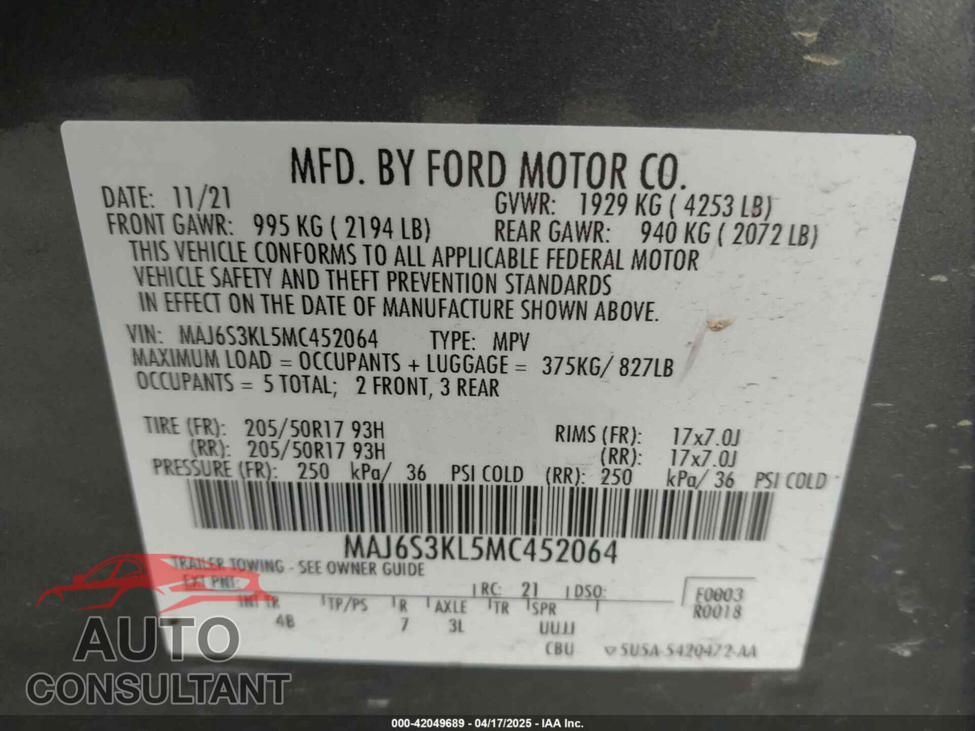 FORD ECOSPORT 2021 - MAJ6S3KL5MC452064