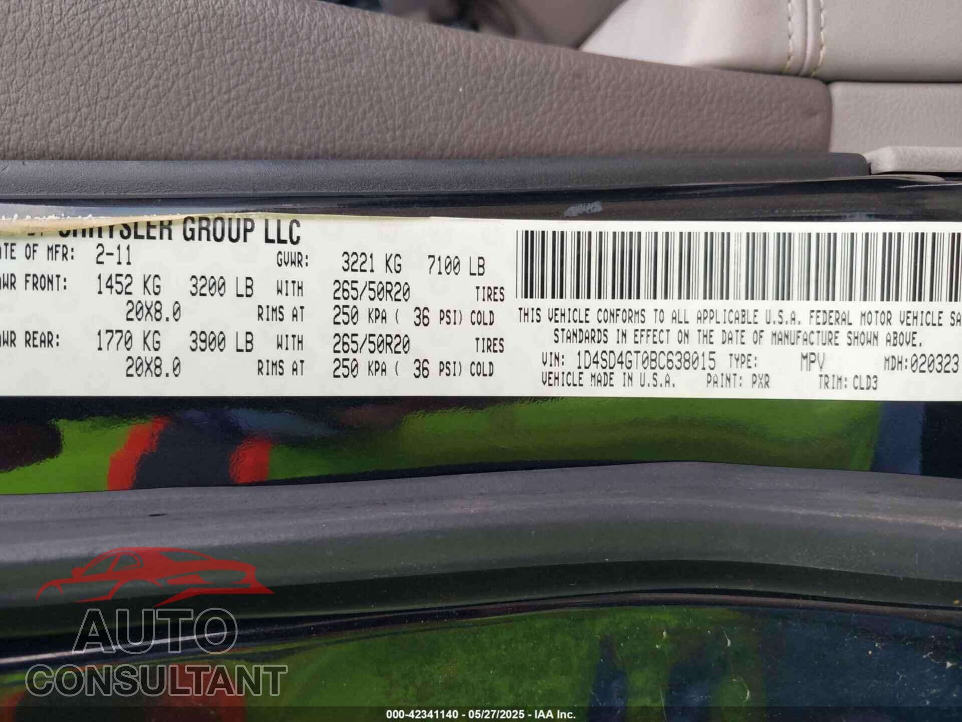 DODGE DURANGO 2011 - 1D4SD4GT0BC638015