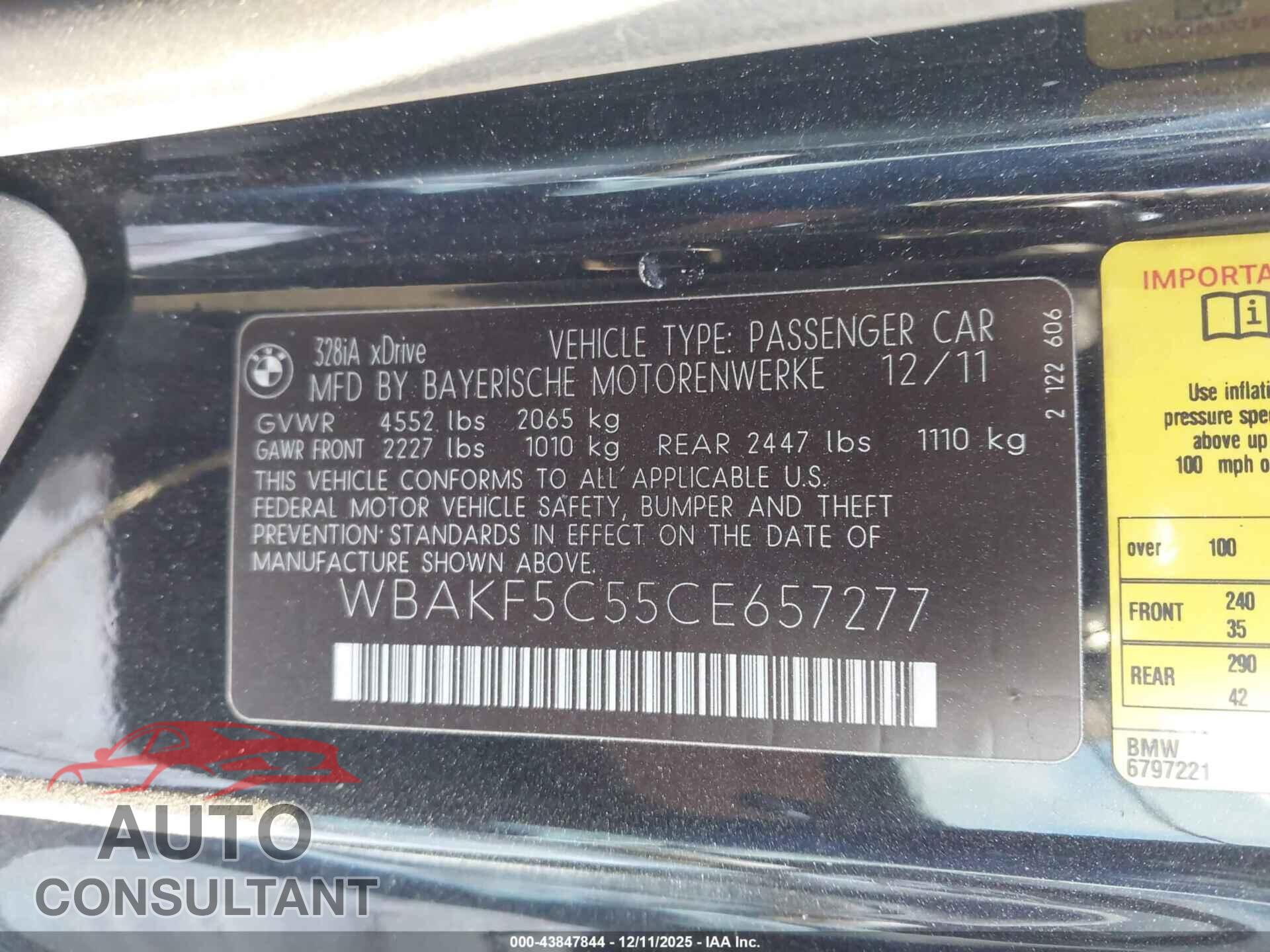BMW 328I 2012 - WBAKF5C55CE657277