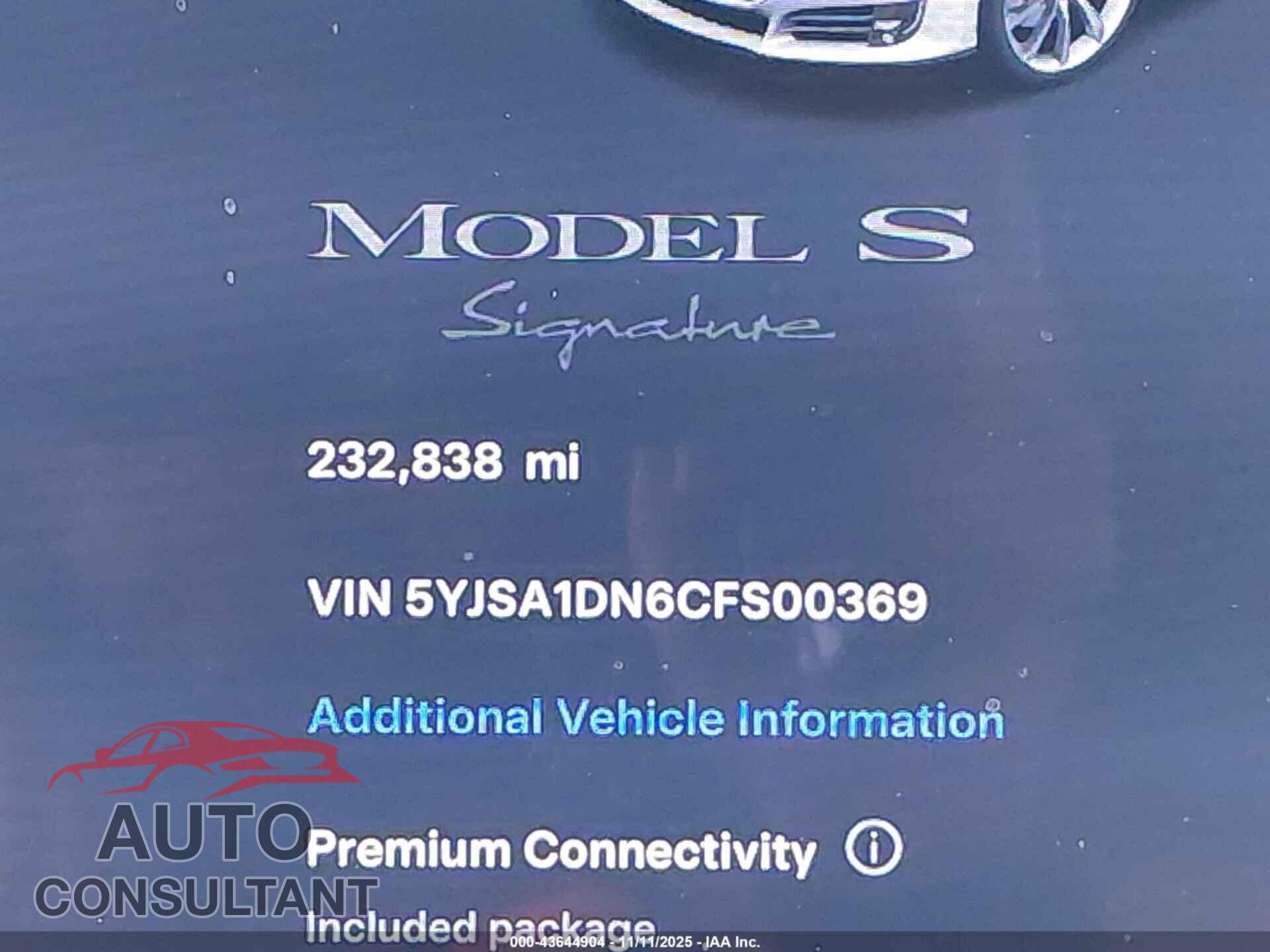 TESLA MODEL S 2012 - 5YJSA1DN6CFS00369
