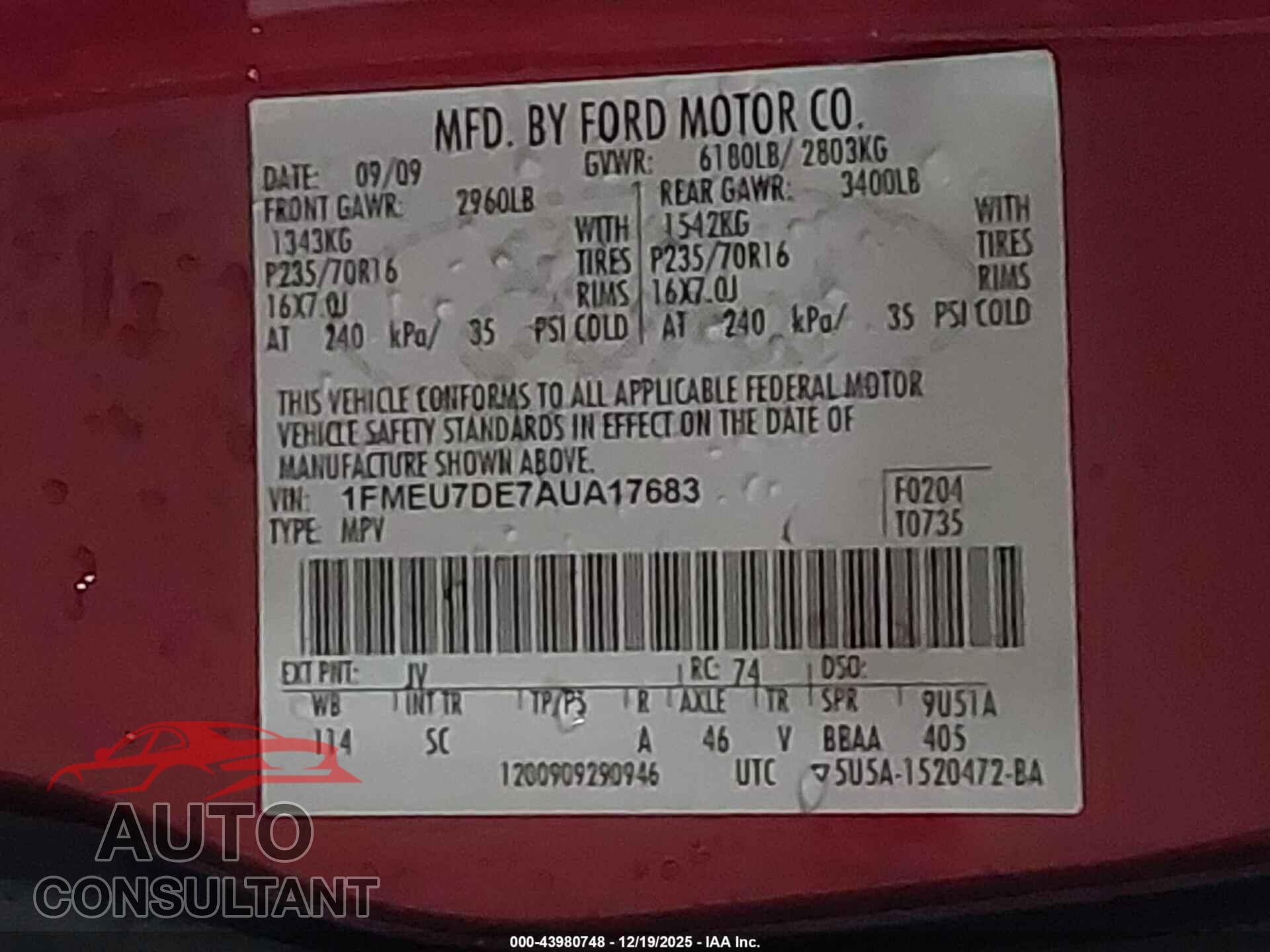 FORD EXPLORER 2010 - 1FMEU7DE7AUA17683