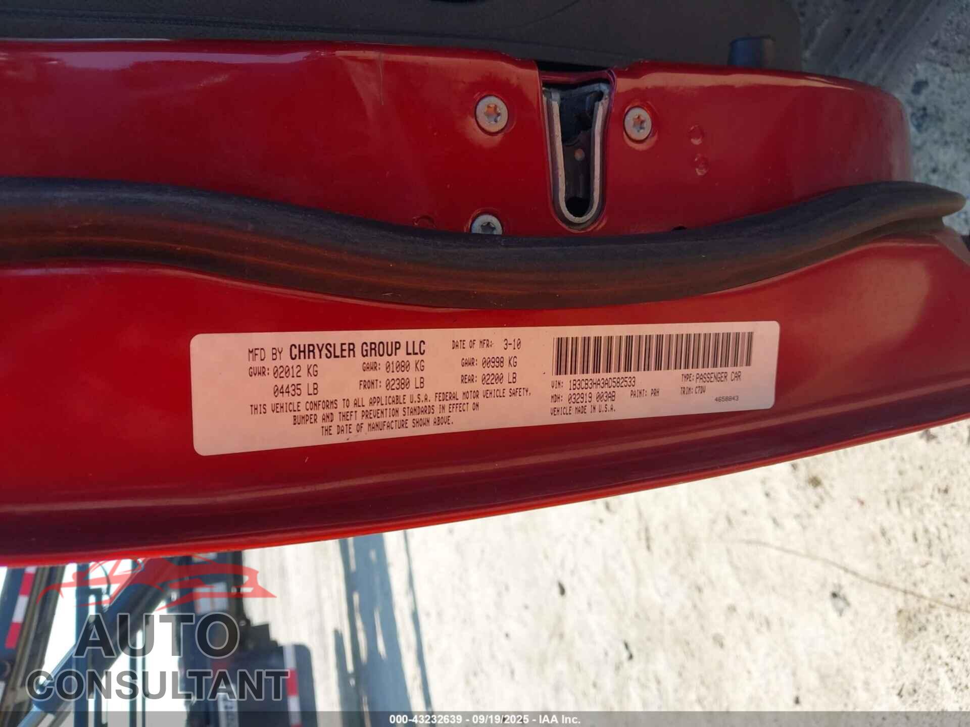 DODGE CALIBER 2010 - 1B3CB3HA3AD582533