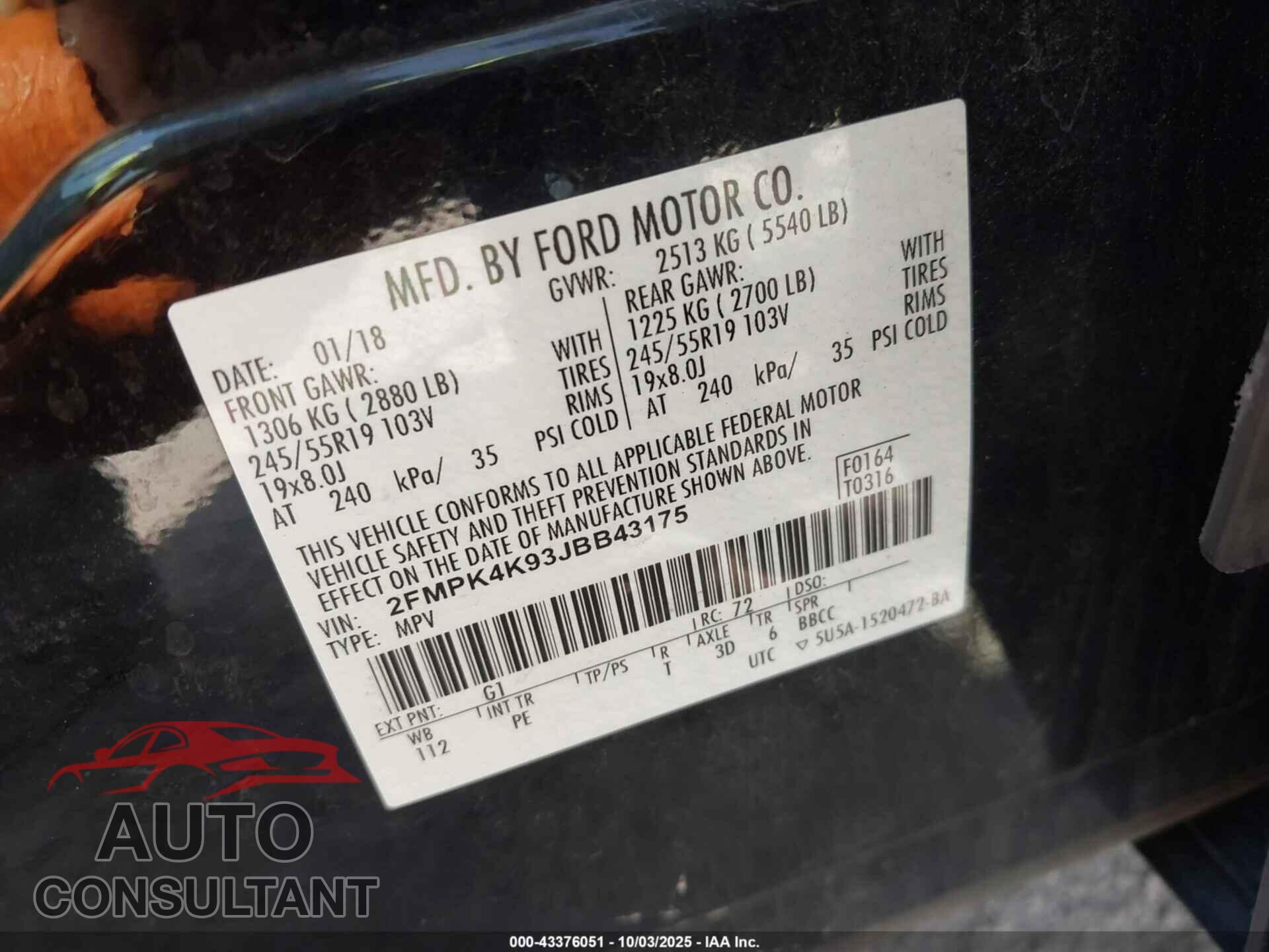 FORD EDGE 2018 - 2FMPK4K93JBB43175