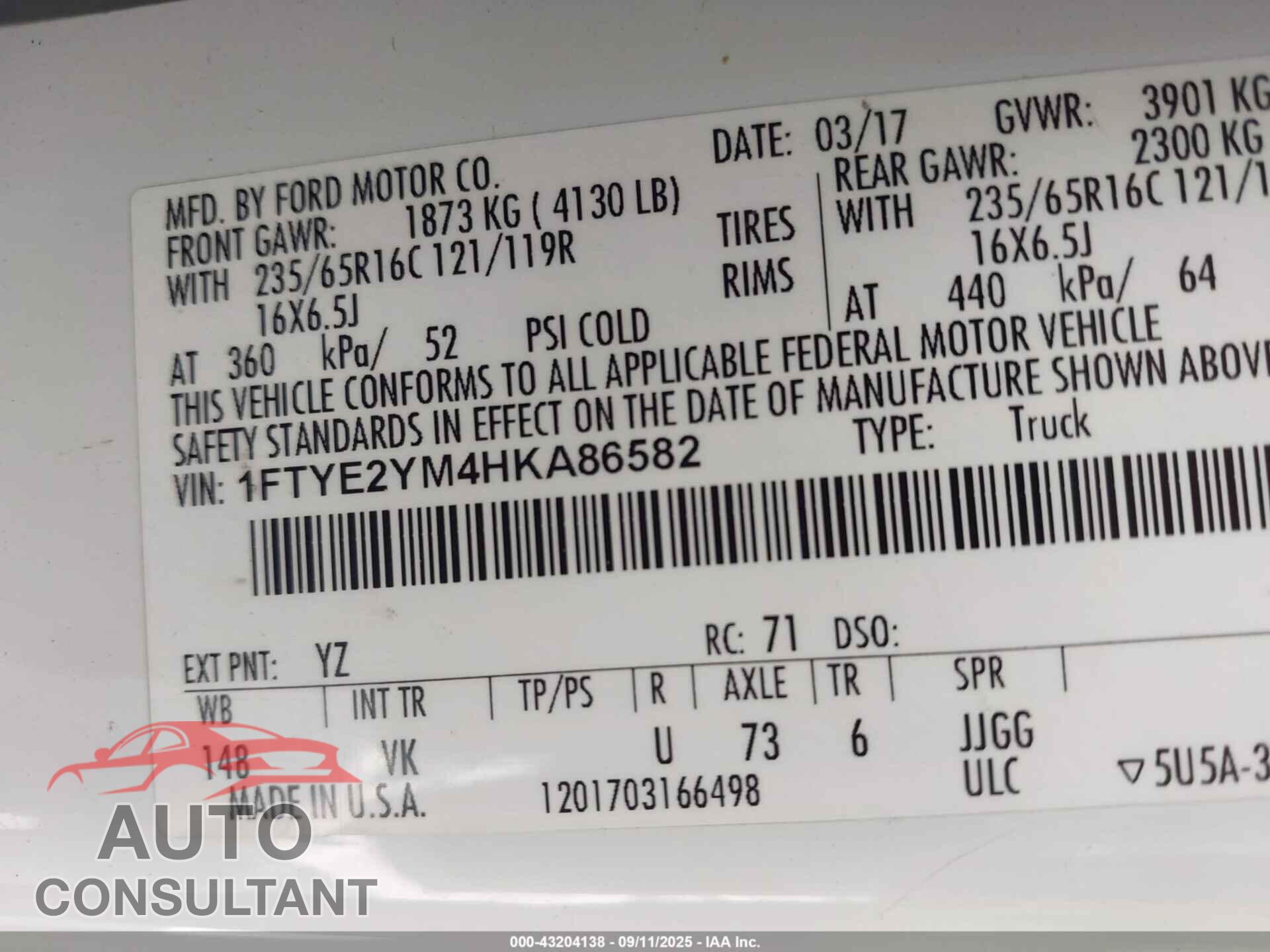 FORD TRANSIT-150 2017 - 1FTYE2YM4HKA86582