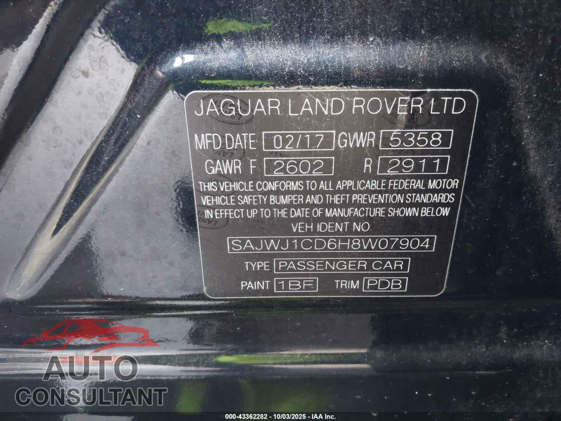 JAGUAR XJ 2017 - SAJWJ1CD6H8W07904